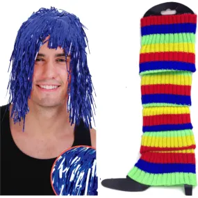 2Pcs Set Tinsel Metallic Wig   Rainbow Leg Warmers 70s Disco Costume Fancy Props