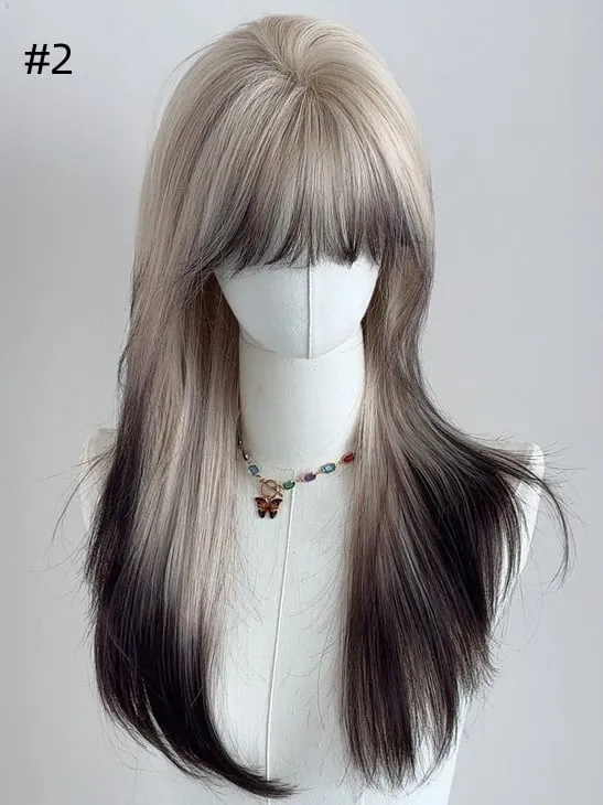 3 Options Long Straight Synthetic Wig With Bangs