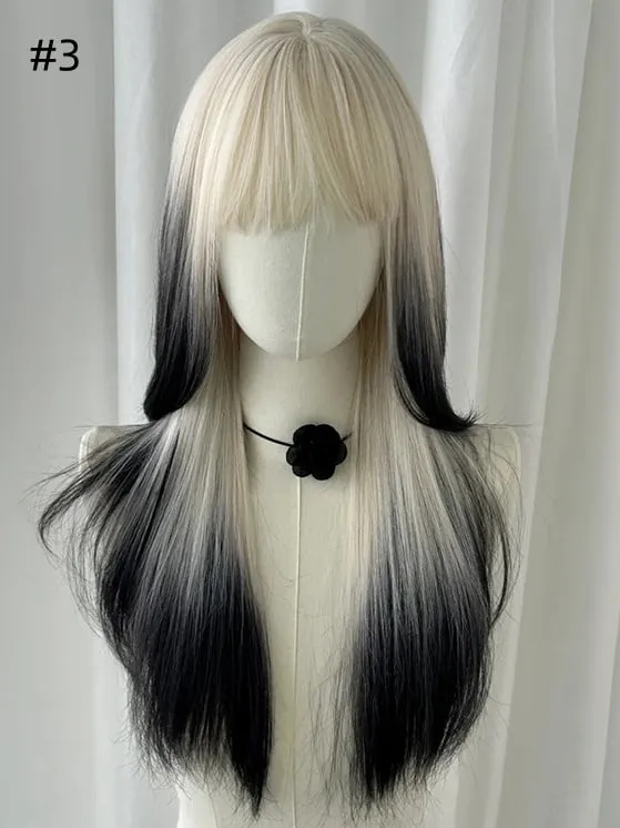 3 Options Long Straight Synthetic Wig With Bangs