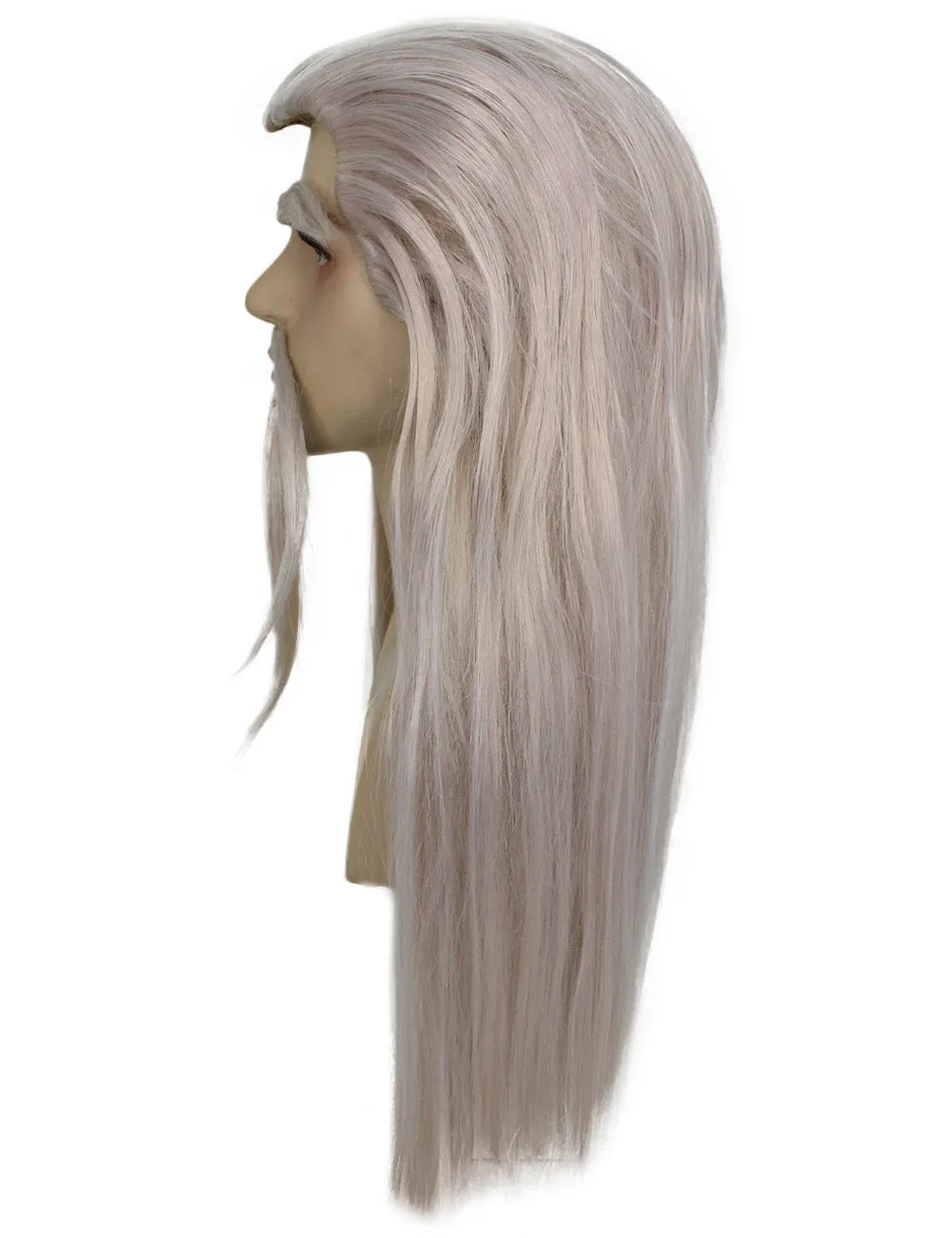 Adult Man's 24" Inch Long Length Halloween Cosplay Anime Animated Master of Combat Video Game Character Wig, Synthetic Fiber Hair with Eye Brows, Beard and Mustache,  | HPO