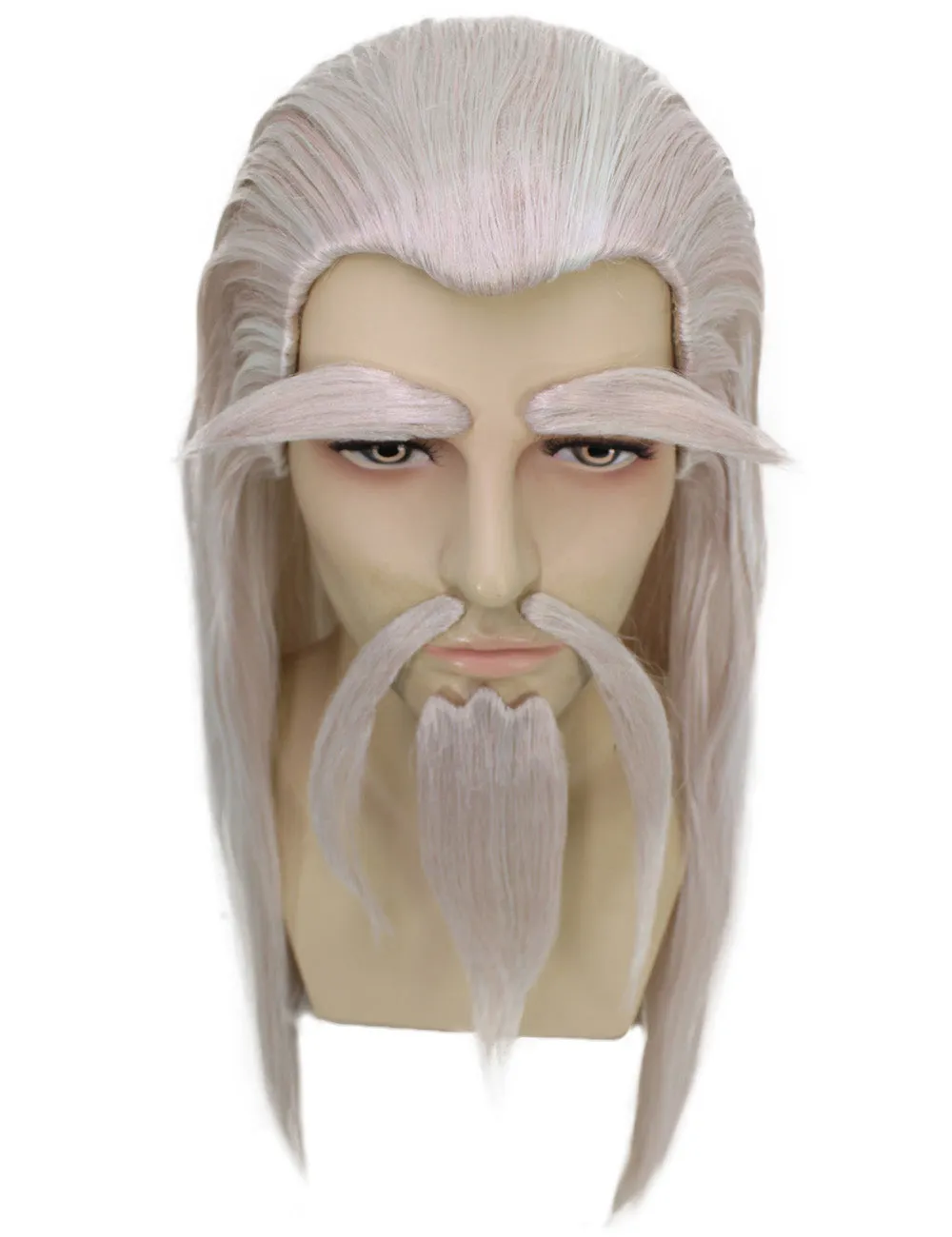 Adult Man's 24" Inch Long Length Halloween Cosplay Anime Animated Master of Combat Video Game Character Wig, Synthetic Fiber Hair with Eye Brows, Beard and Mustache,  | HPO