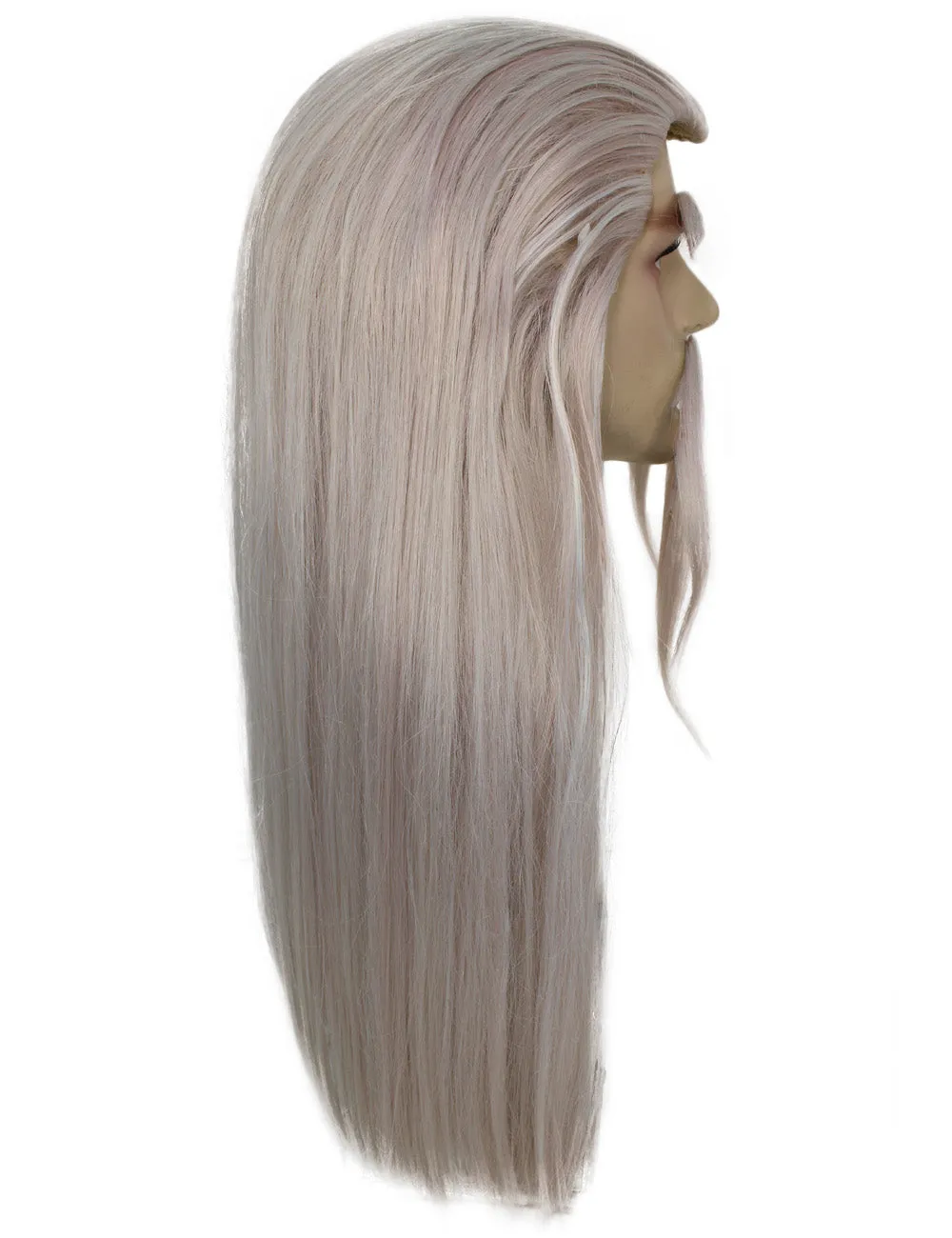 Adult Man's 24" Inch Long Length Halloween Cosplay Anime Animated Master of Combat Video Game Character Wig, Synthetic Fiber Hair with Eye Brows, Beard and Mustache,  | HPO
