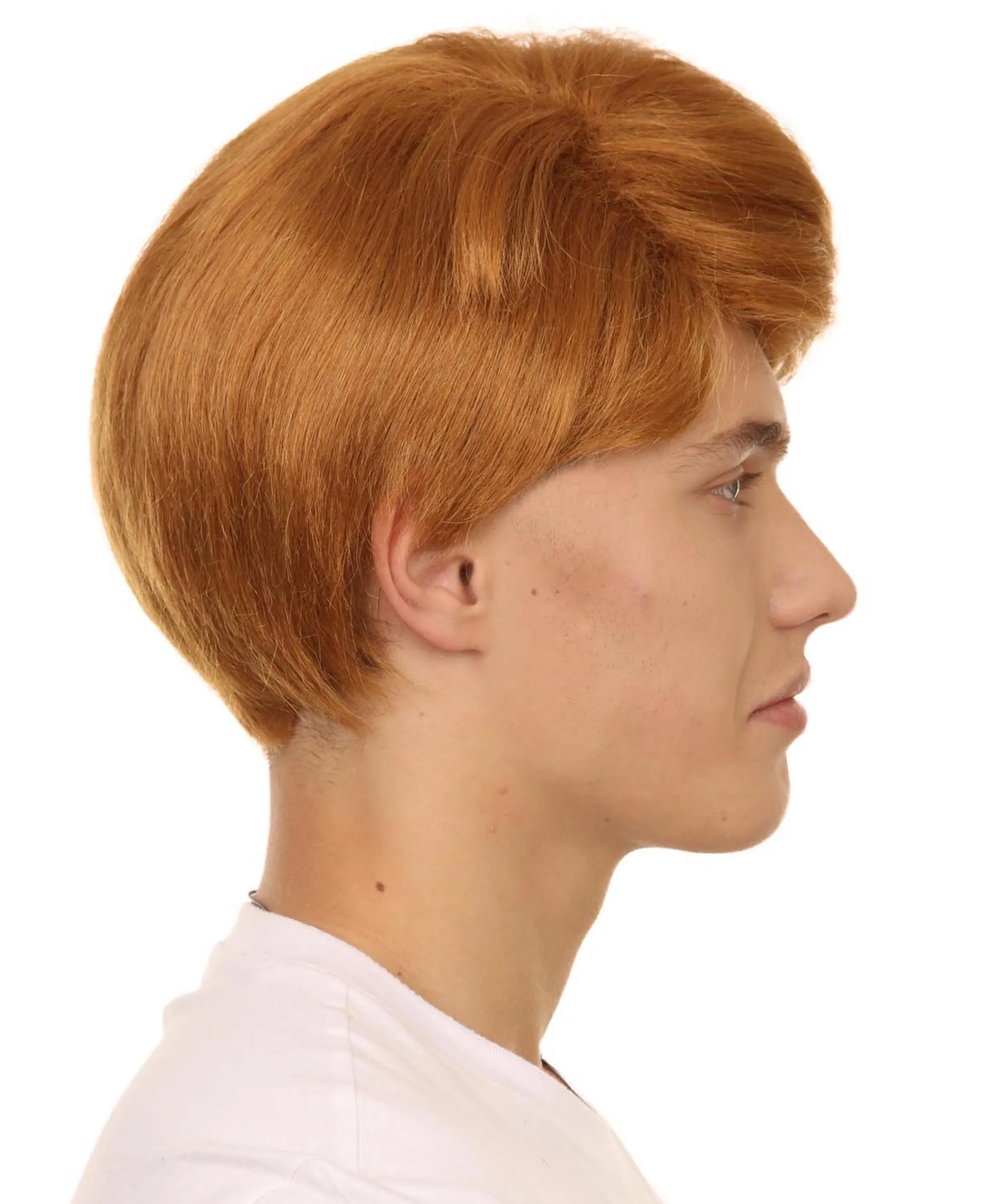 Adult Men's 13" Inch Short Length Straight Auburn Costume Hair Replacement Synthetic Cosplay Anime Halloween Groovy Shaggy Wig| Synthetic Fiber Soft Hair
