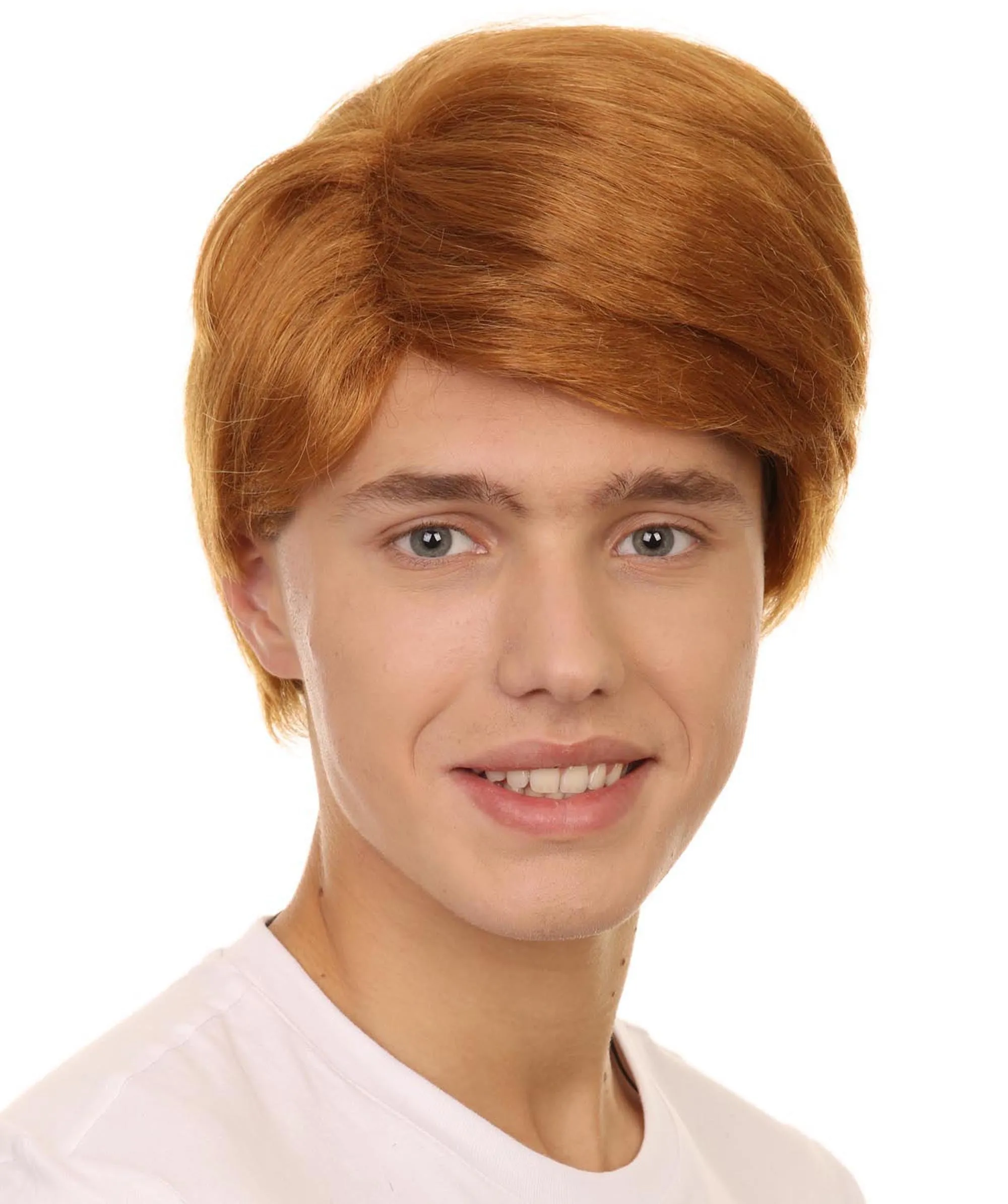 Adult Men's 13" Inch Short Length Straight Auburn Costume Hair Replacement Synthetic Cosplay Anime Halloween Groovy Shaggy Wig| Synthetic Fiber Soft Hair
