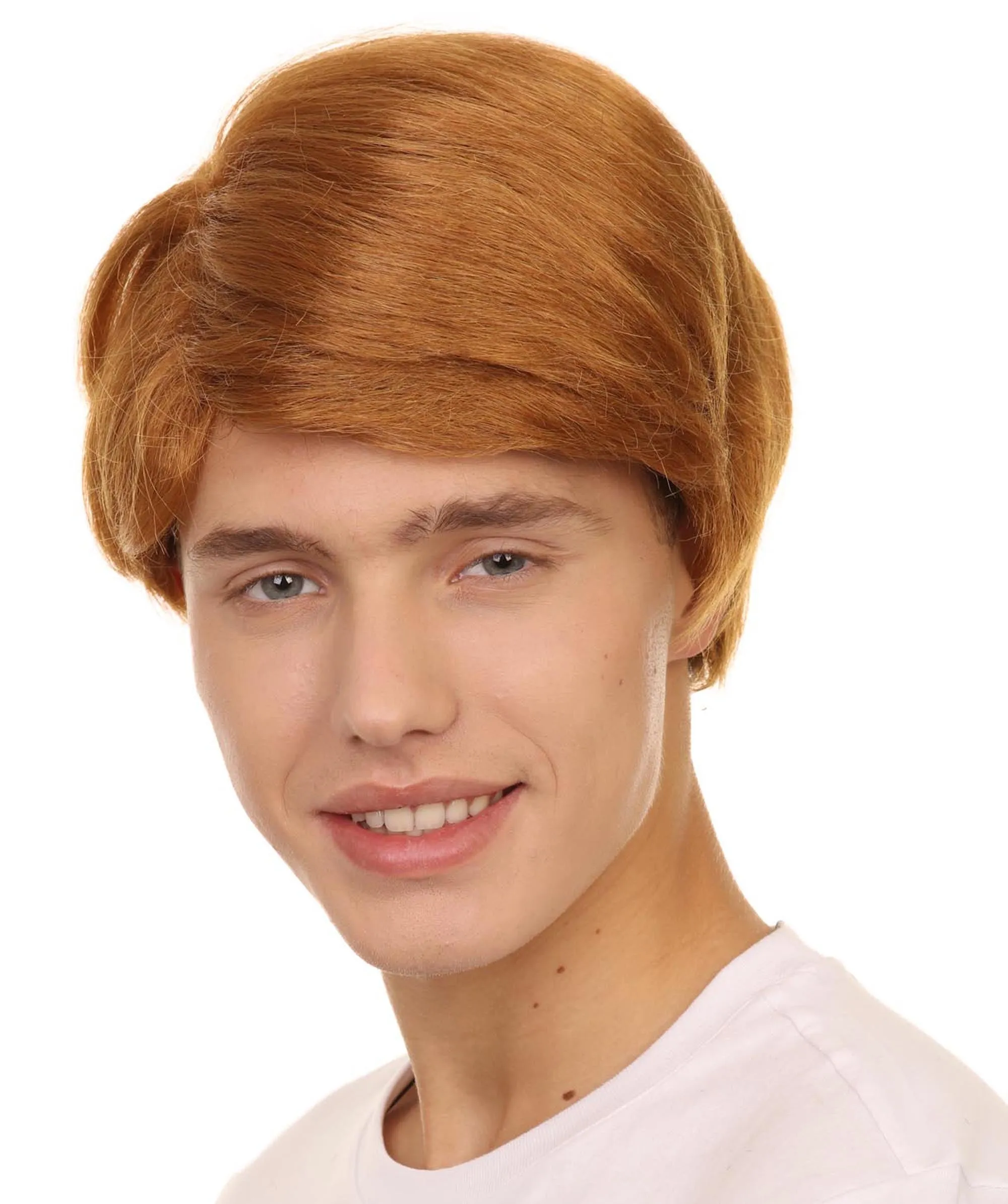 Adult Men's 13" Inch Short Length Straight Auburn Costume Hair Replacement Synthetic Cosplay Anime Halloween Groovy Shaggy Wig| Synthetic Fiber Soft Hair
