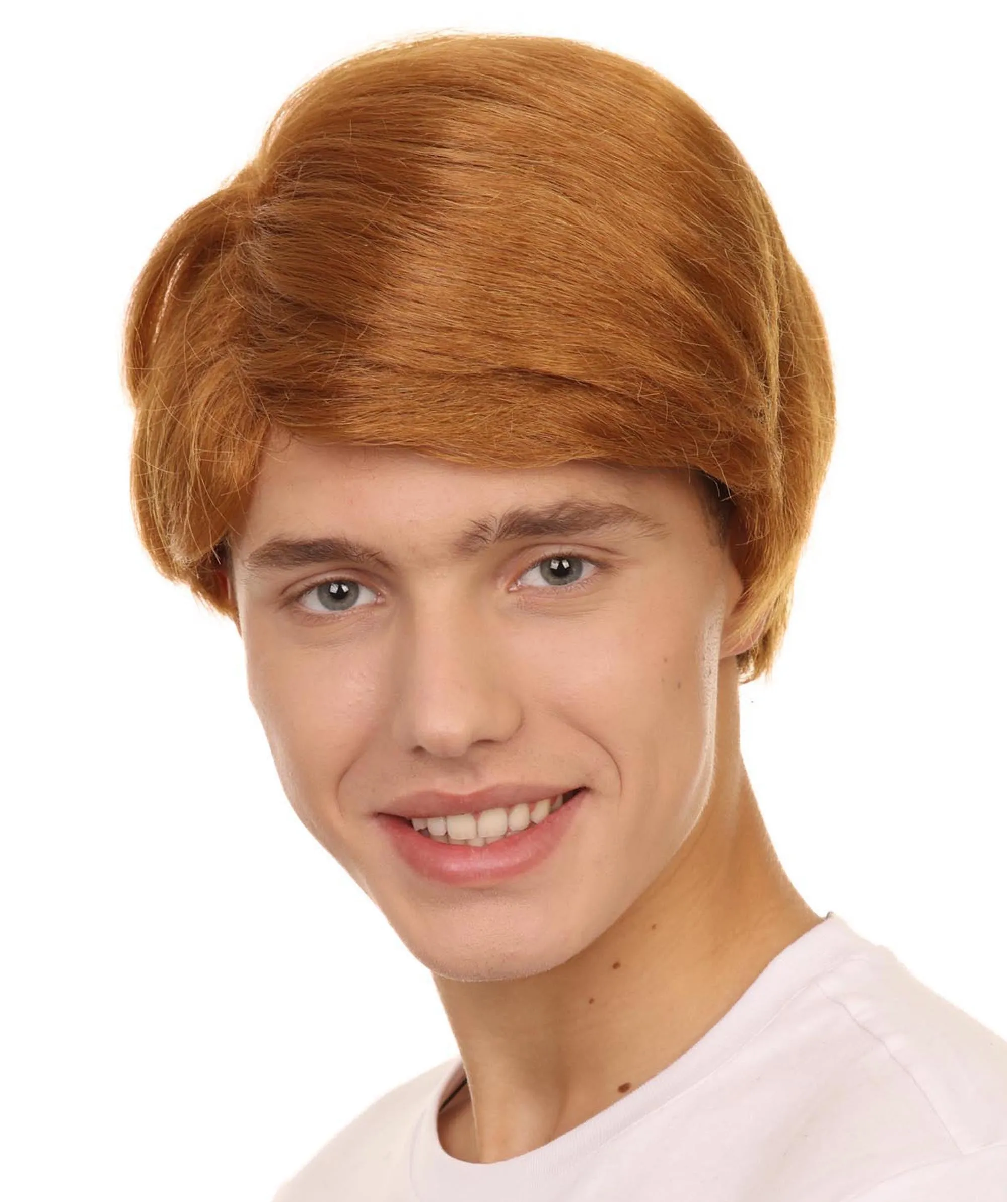 Adult Men's 13" Inch Short Length Straight Auburn Costume Hair Replacement Synthetic Cosplay Anime Halloween Groovy Shaggy Wig| Synthetic Fiber Soft Hair