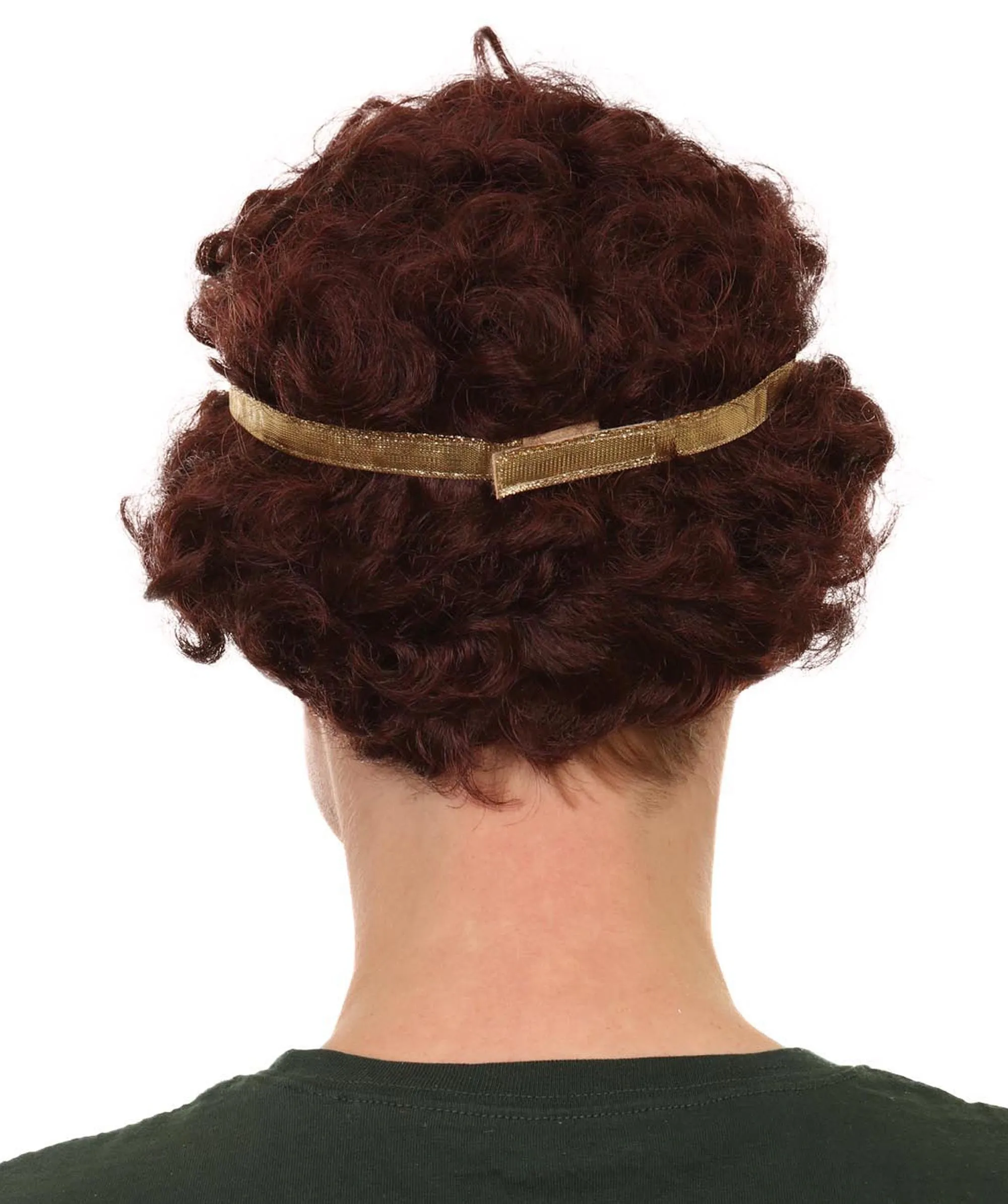 Adult Men's 9" Inch Short Length Curly Brown Halloween Cosplay Anime Heron Costume Wig with Gold Band, Synthetic Soft Fiber Hair, Perfect for your next Festival and Group Anime Party! | HPO
