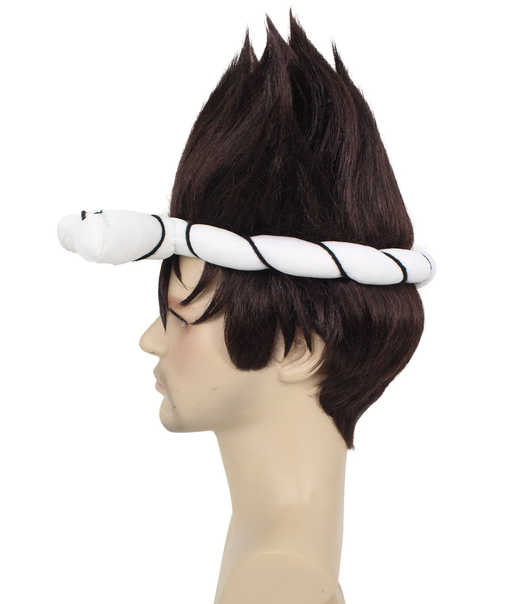 Adult Men’s Black Spiky Wig with White Knotted Headband | Suitable for Halloween | Premium Breathable Capless Cap