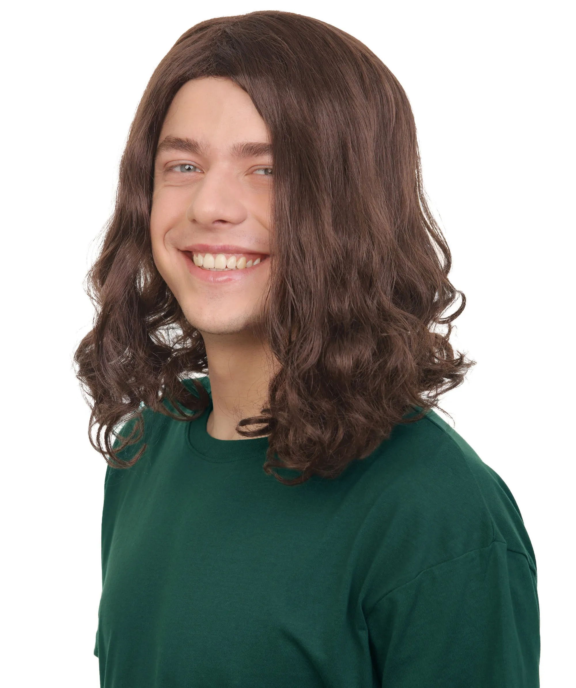 Adult Men's Brown Barebone Long Wavy Wig | Best for Halloween | Flame-retardant Synthetic Fiber