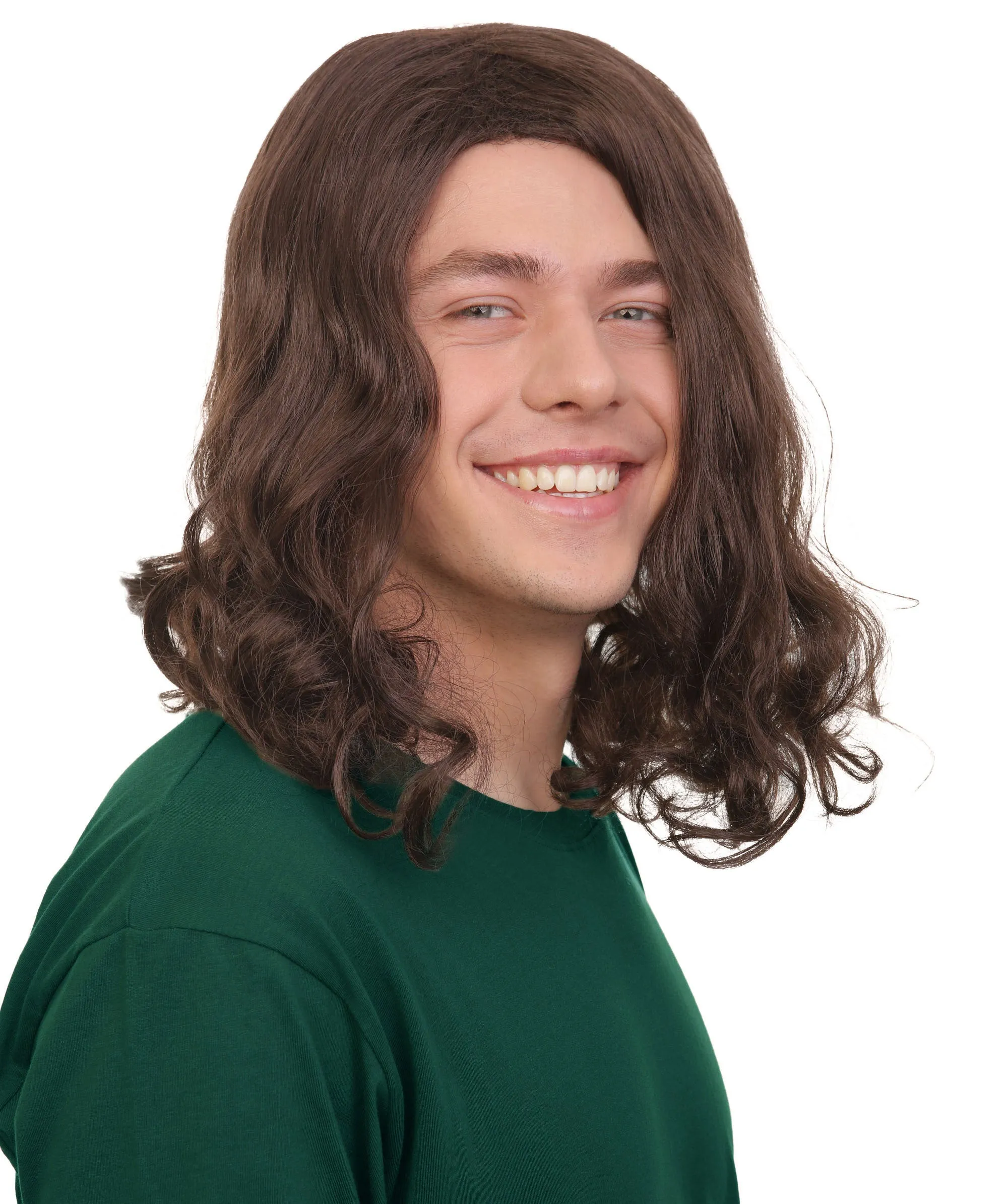Adult Men's Brown Barebone Long Wavy Wig | Best for Halloween | Flame-retardant Synthetic Fiber
