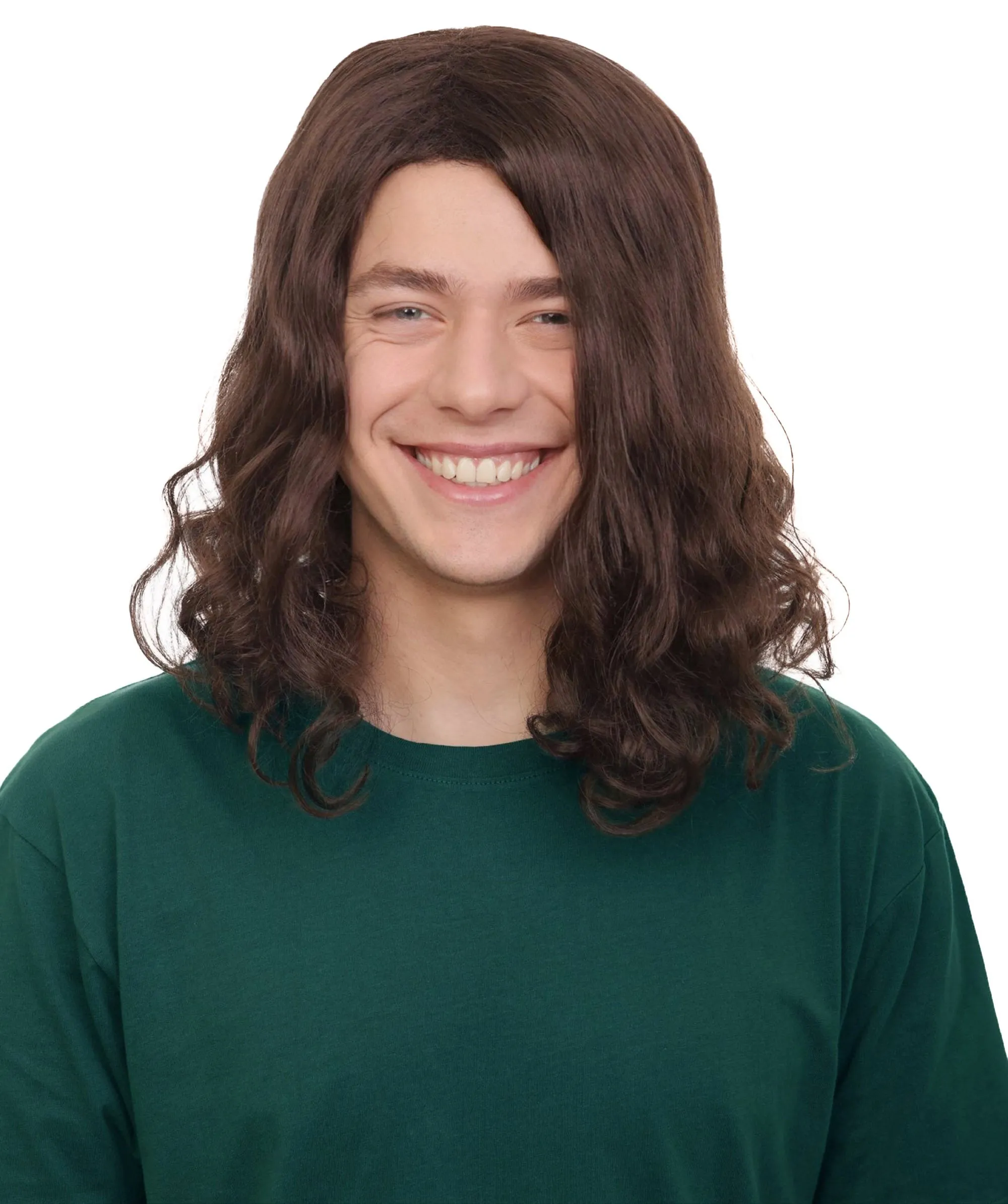 Adult Men's Brown Barebone Long Wavy Wig | Best for Halloween | Flame-retardant Synthetic Fiber