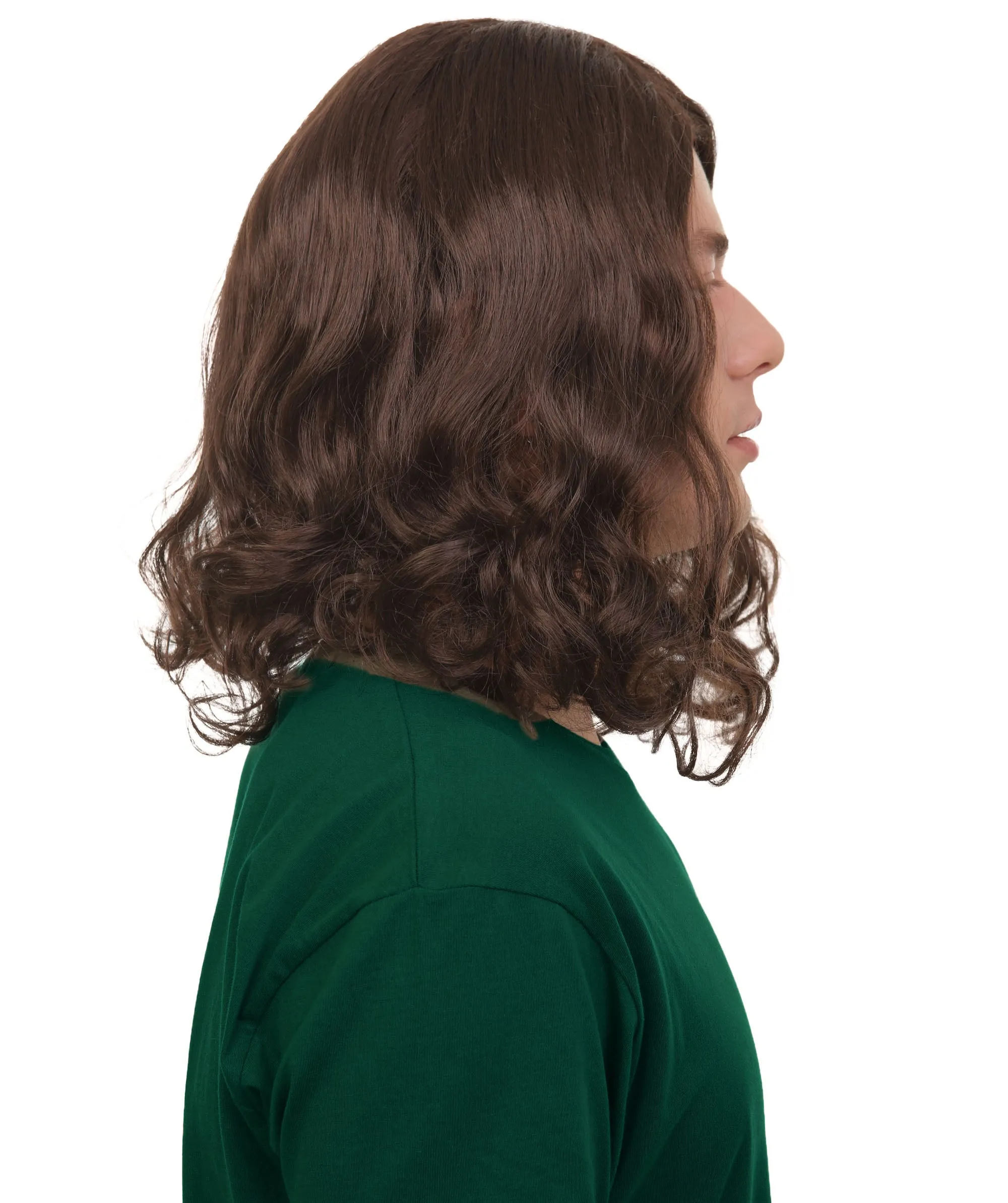 Adult Men's Brown Barebone Long Wavy Wig | Best for Halloween | Flame-retardant Synthetic Fiber