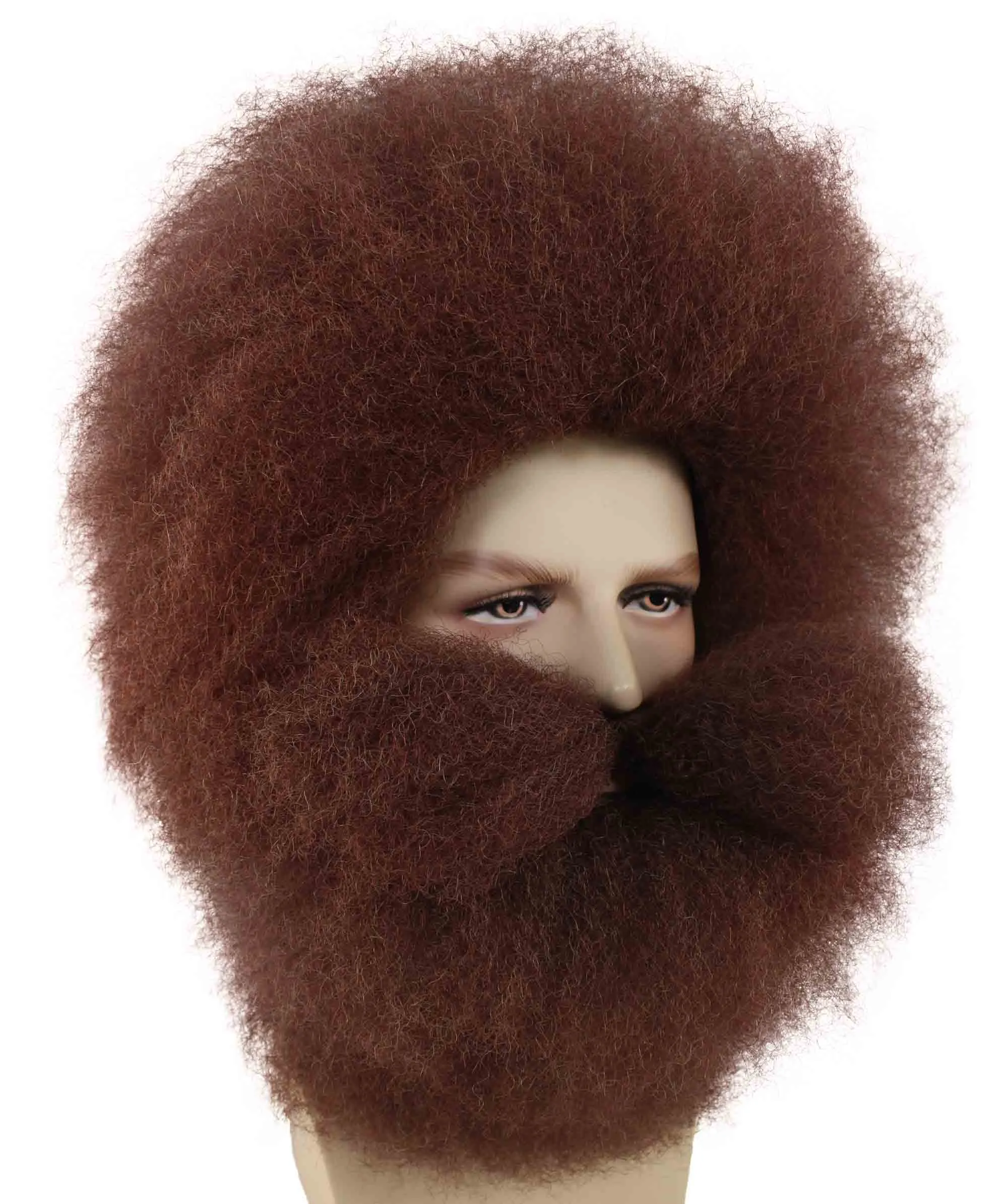 Adult Men's Brown Color Straight Spiked Afro Wildman Wig with Beard