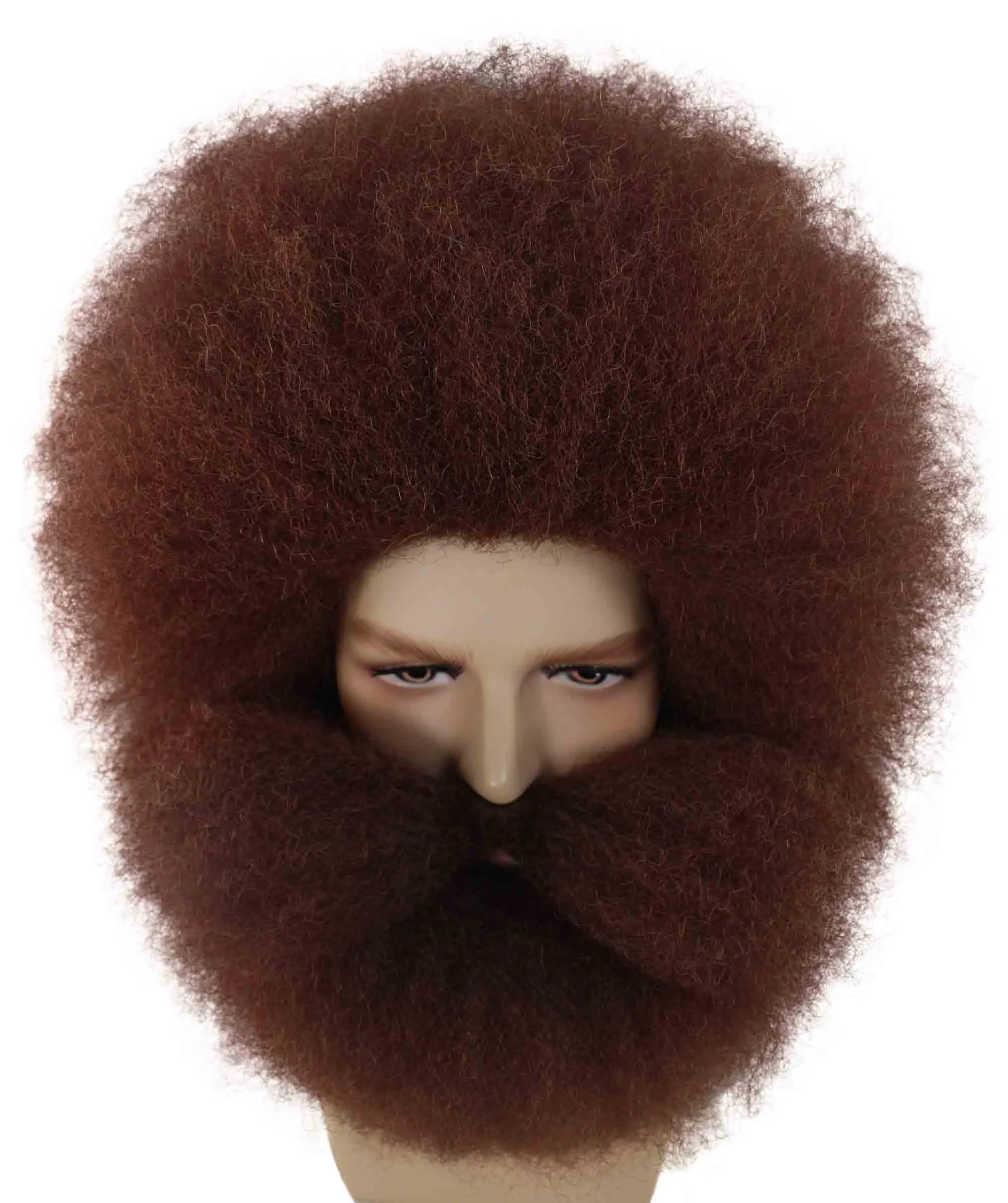 Adult Men's Brown Color Straight Spiked Afro Wildman Wig with Beard