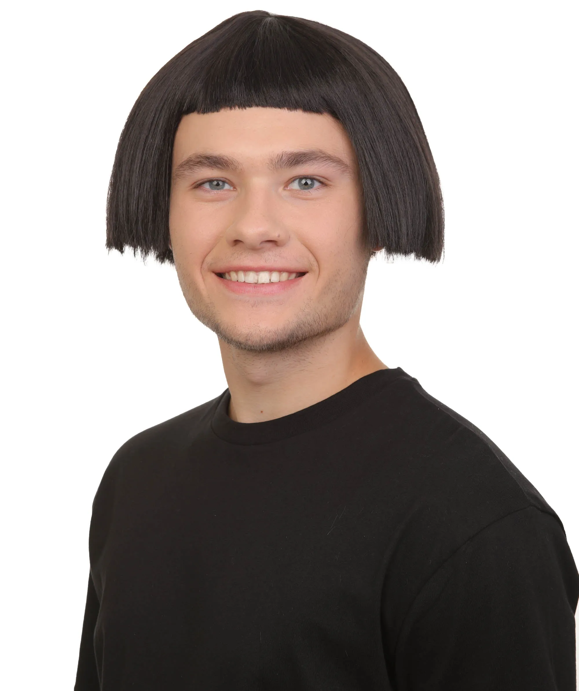 Adult Men’s Children’s Book Animated Movie Villian Black Bob Wig, Perfect for Halloween, Flame-retardant Synthetic Fiber