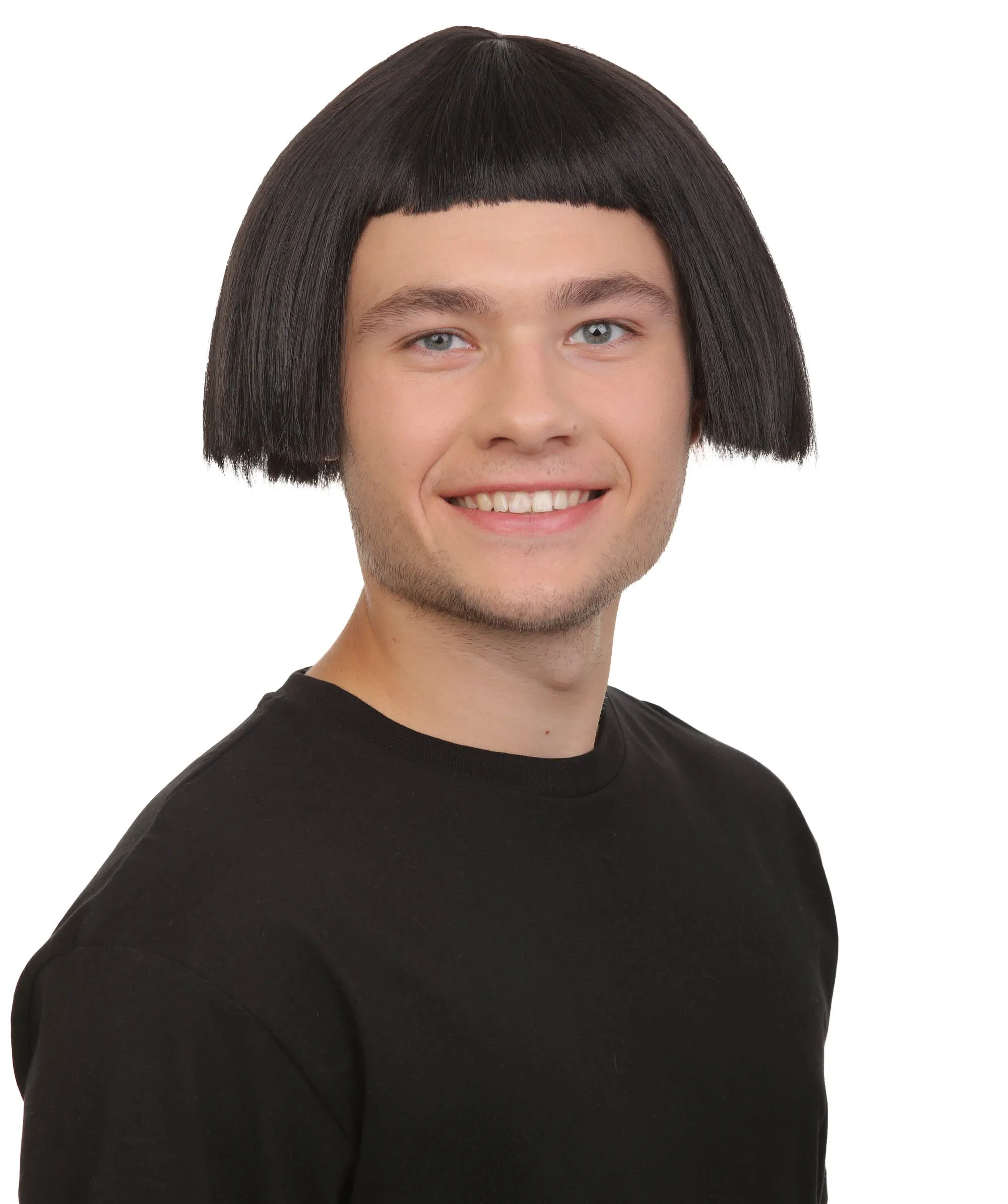 Adult Men’s Children’s Book Animated Movie Villian Black Bob Wig, Perfect for Halloween, Flame-retardant Synthetic Fiber