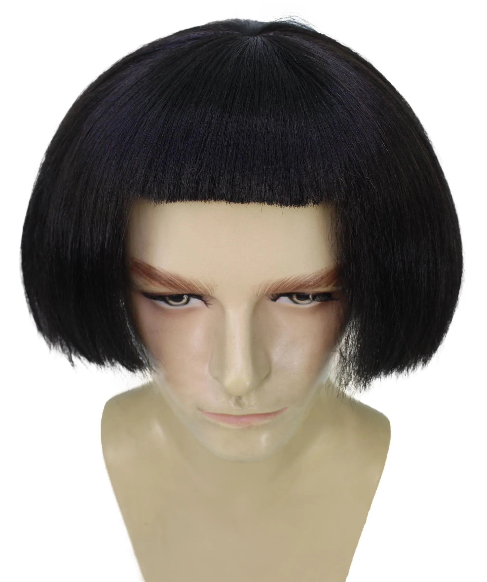 Adult Men’s Children’s Book Animated Movie Villian Black Bob Wig, Perfect for Halloween, Flame-retardant Synthetic Fiber