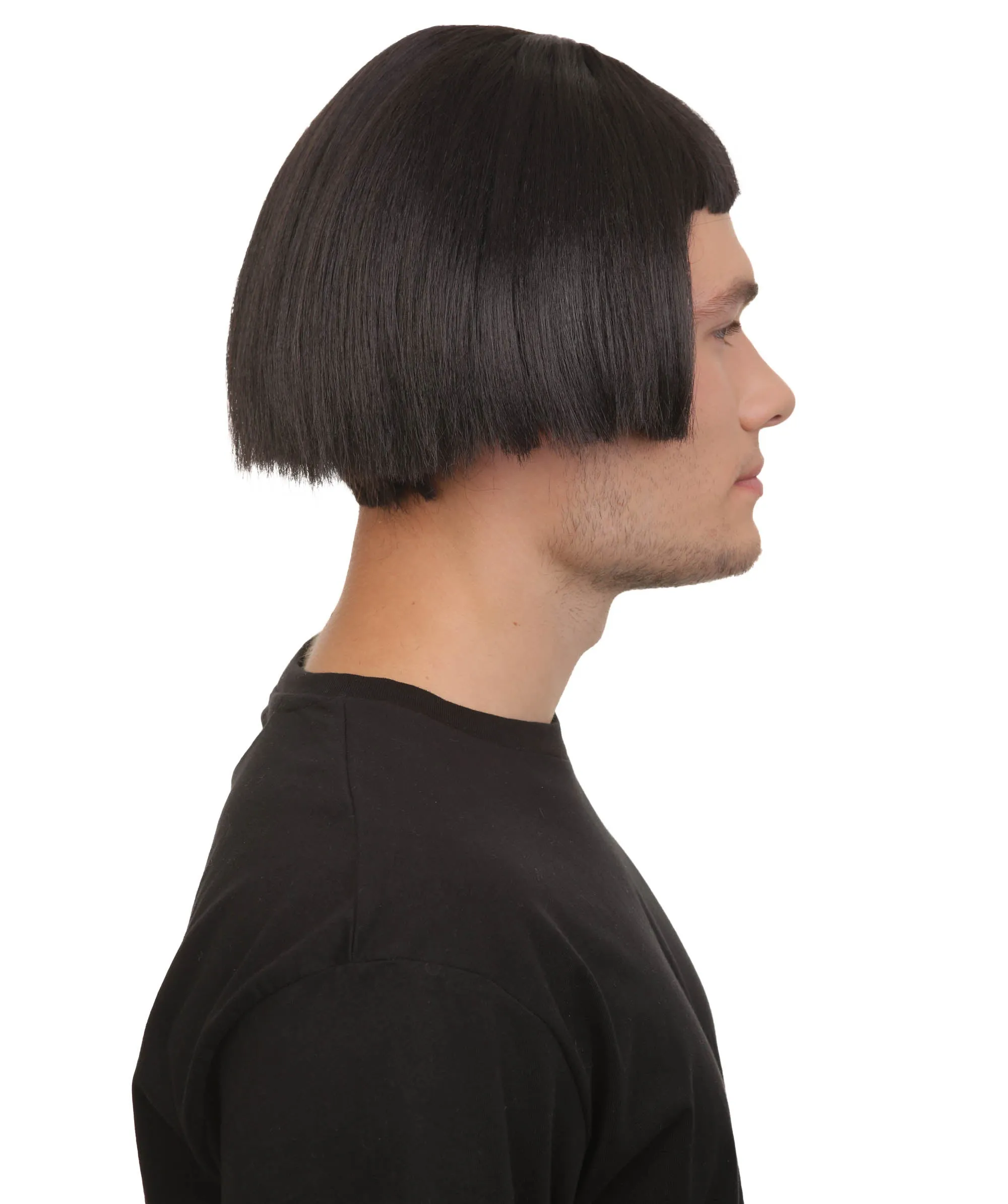 Adult Men’s Children’s Book Animated Movie Villian Black Bob Wig, Perfect for Halloween, Flame-retardant Synthetic Fiber