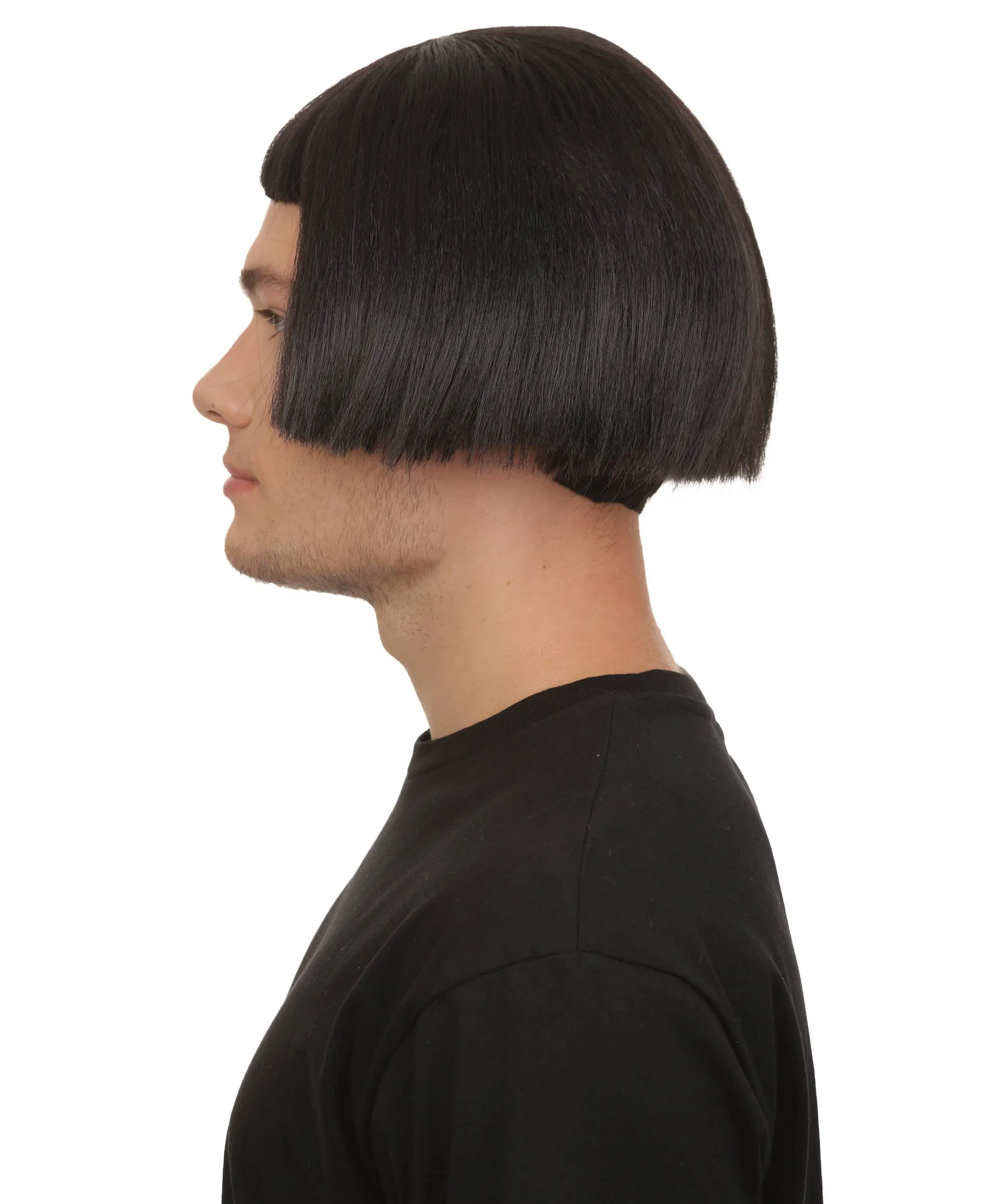 Adult Men’s Children’s Book Animated Movie Villian Black Bob Wig, Perfect for Halloween, Flame-retardant Synthetic Fiber