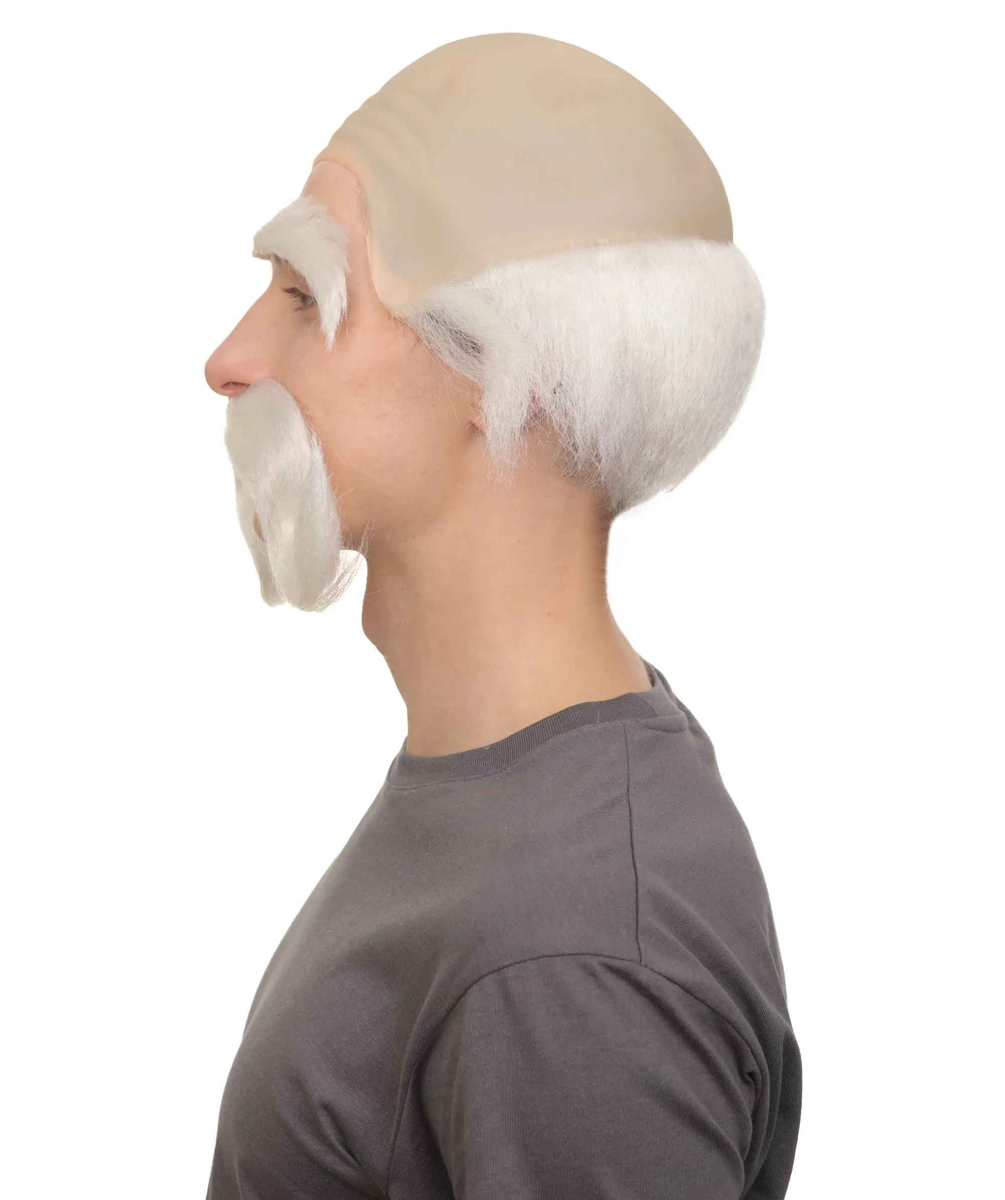 Adult Men’s Fairy Tale King White Half-bald Wig with Mustache and Eyebrows | Perfect for Halloween | Flame-retardant Synthetic Fiber