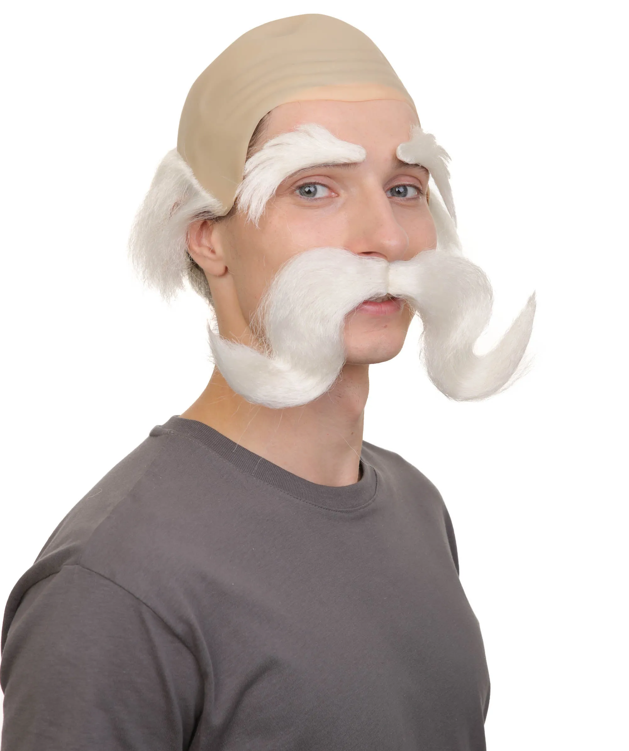 Adult Men’s Fairy Tale King White Half-bald Wig with Mustache and Eyebrows | Perfect for Halloween | Flame-retardant Synthetic Fiber