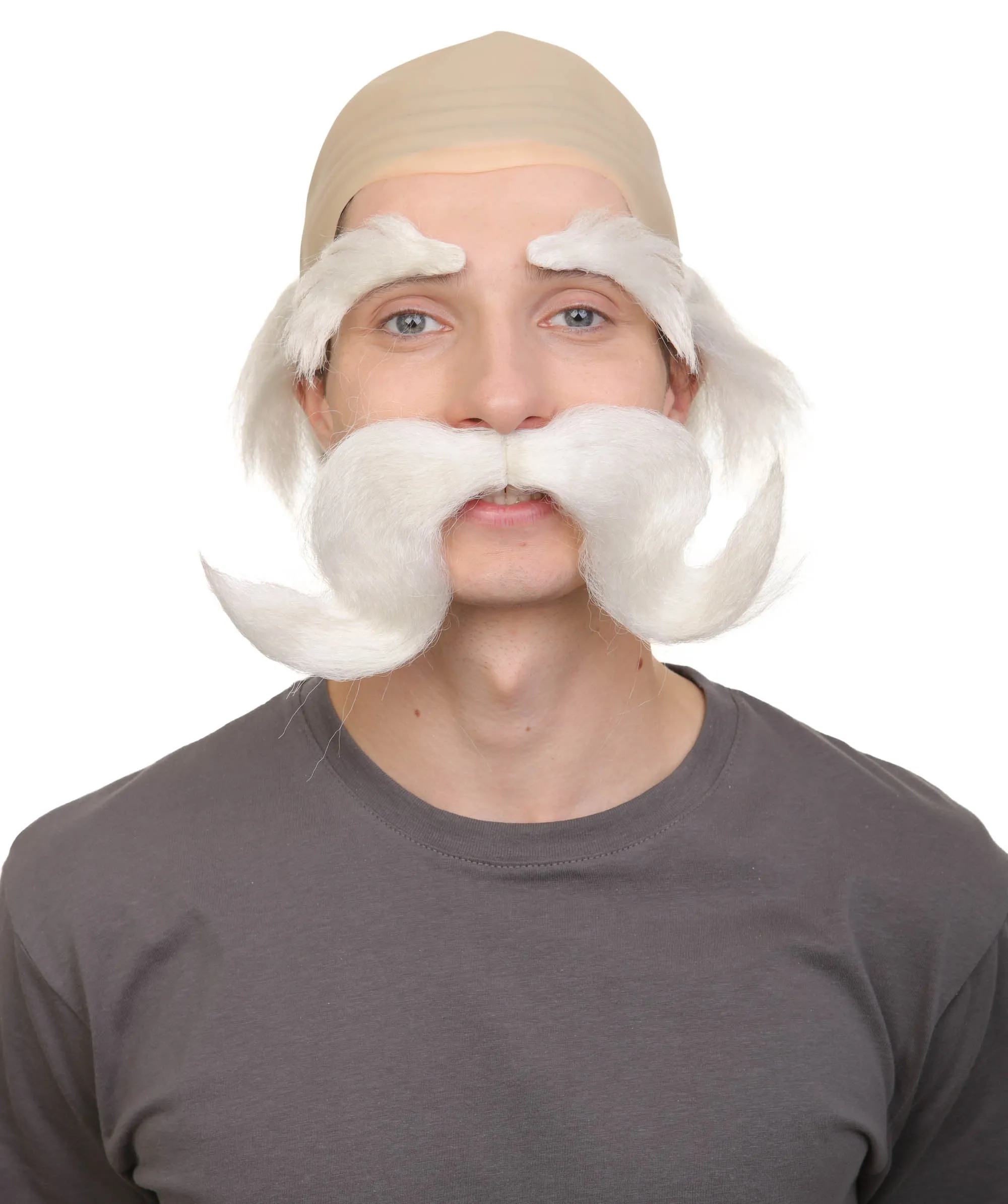 Adult Men’s Fairy Tale King White Half-bald Wig with Mustache and Eyebrows | Perfect for Halloween | Flame-retardant Synthetic Fiber