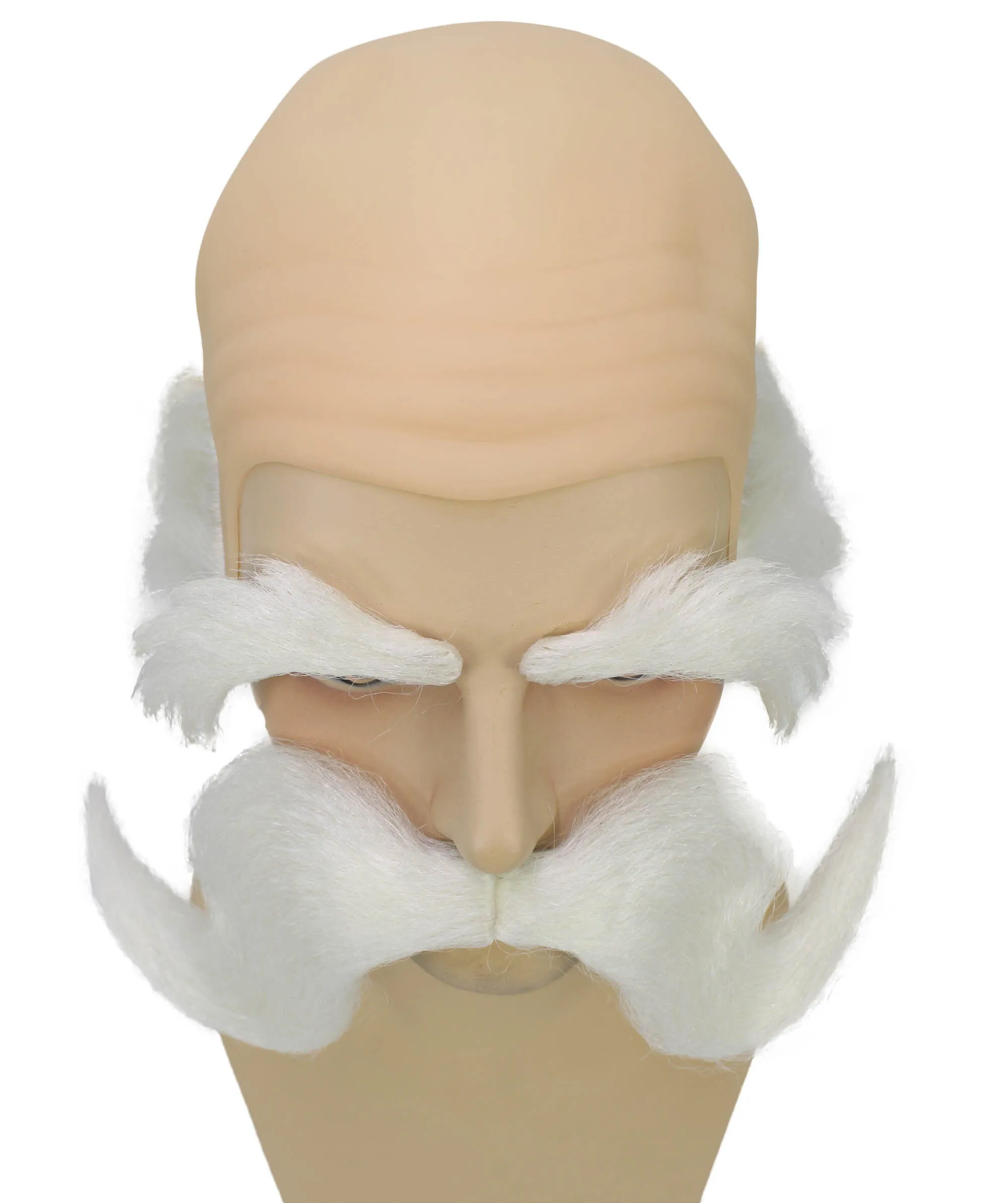 Adult Men’s Fairy Tale King White Half-bald Wig with Mustache and Eyebrows | Perfect for Halloween | Flame-retardant Synthetic Fiber