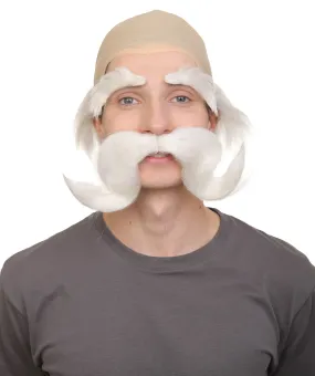 Adult Men’s Fairy Tale King White Half-bald Wig with Mustache and Eyebrows | Perfect for Halloween | Flame-retardant Synthetic Fiber