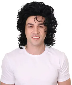 Adult Men’s Legendary Popstar Curly Pop King Wig I Black Color I  Breathable Capless Cap I Flame-retardant Synthetic Fiber