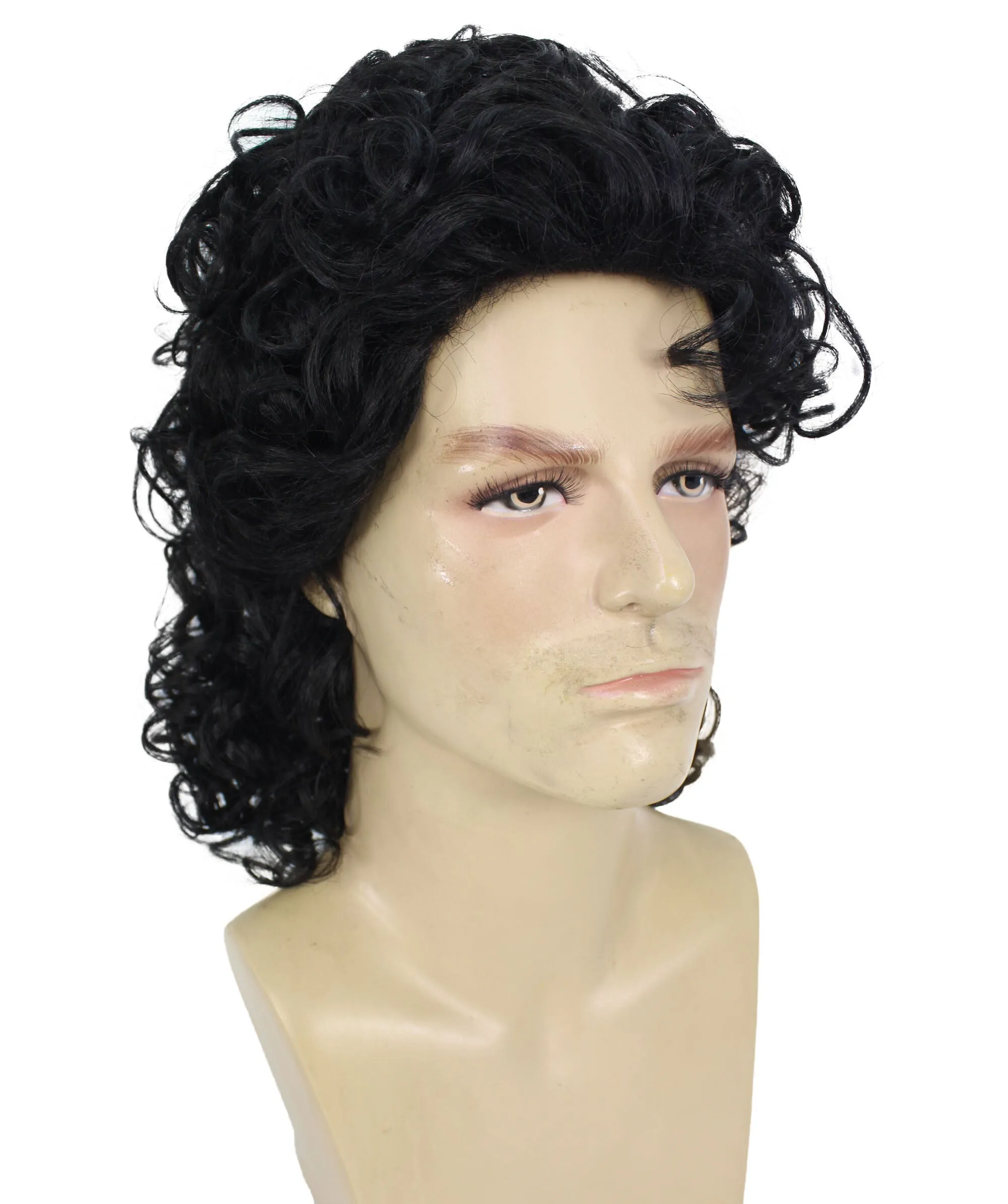Adult Men’s Legendary Popstar Curly Pop King Wig I Black Color I  Breathable Capless Cap I Flame-retardant Synthetic Fiber