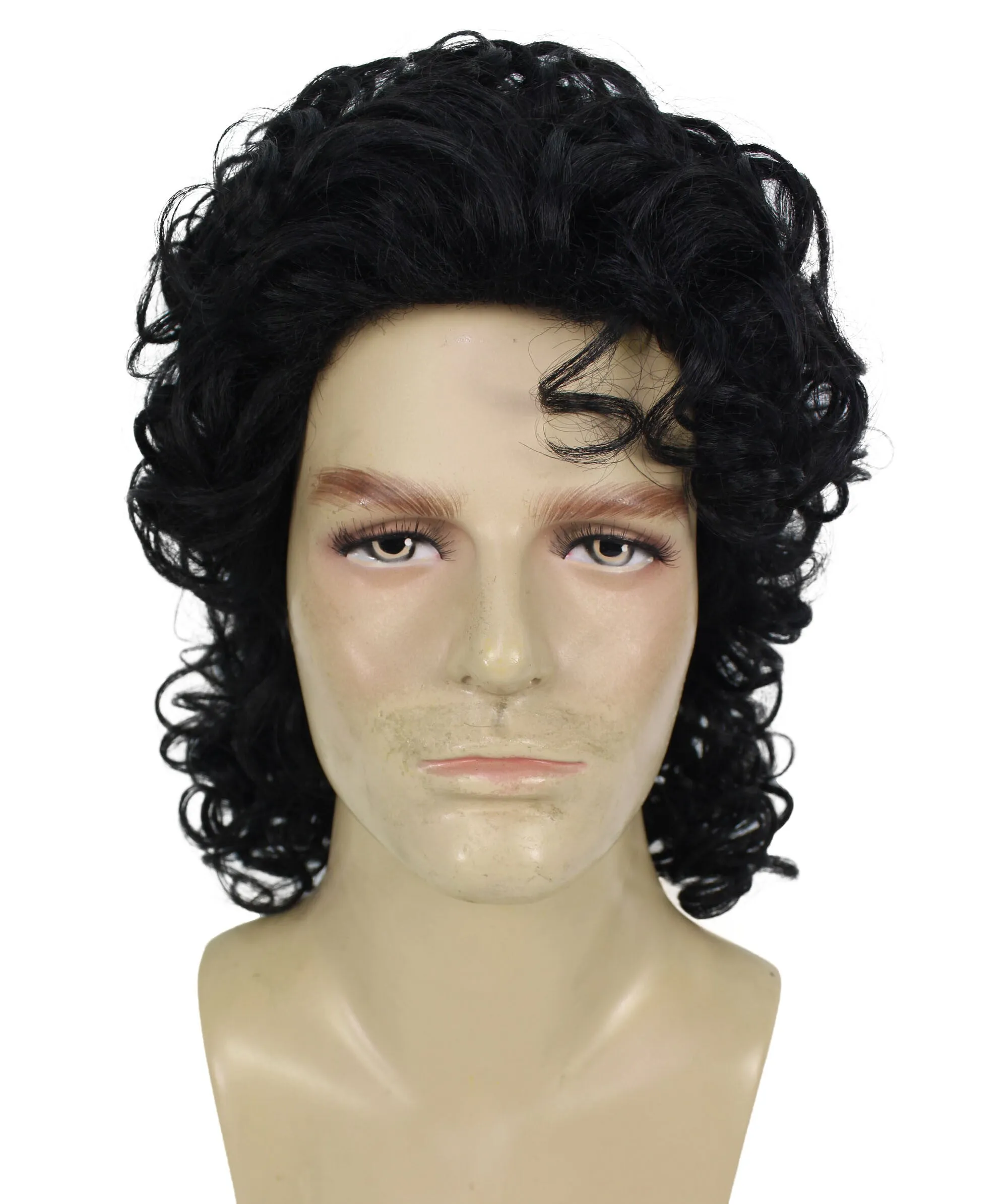 Adult Men’s Legendary Popstar Curly Pop King Wig I Black Color I  Breathable Capless Cap I Flame-retardant Synthetic Fiber