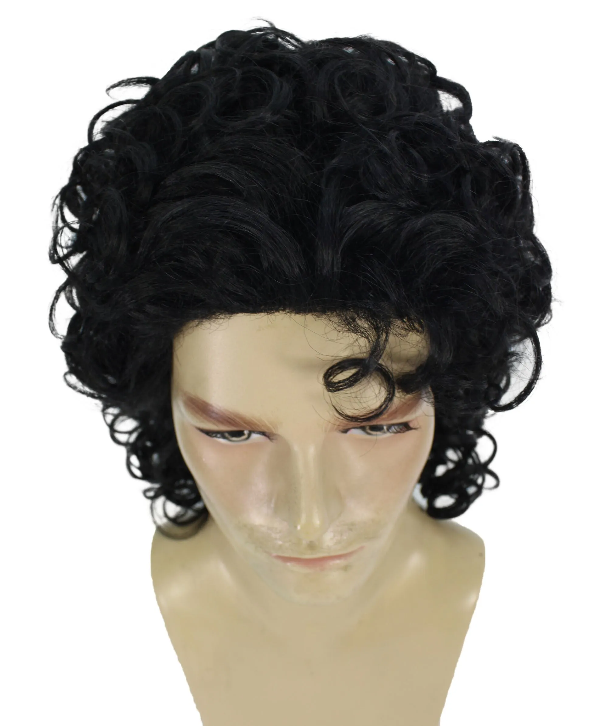 Adult Men’s Legendary Popstar Curly Pop King Wig I Black Color I  Breathable Capless Cap I Flame-retardant Synthetic Fiber