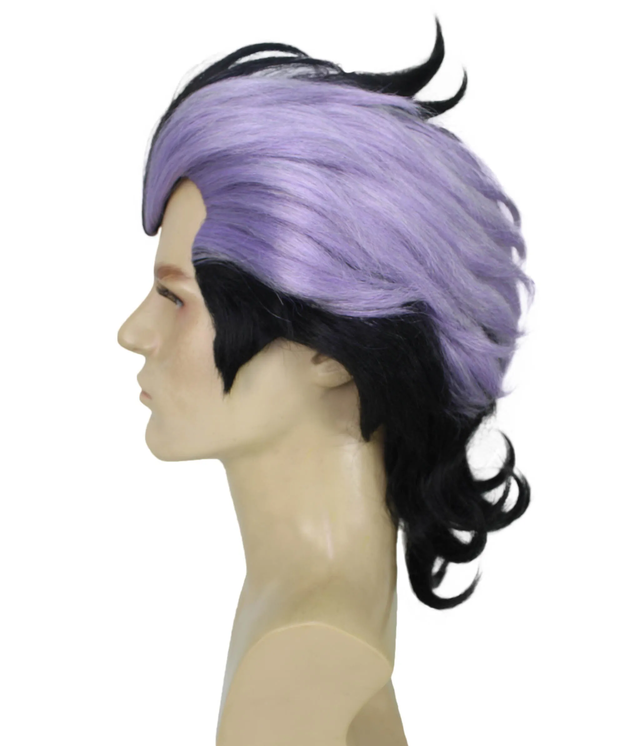 Adult Men's Protective Anime Character Purple Black Spiky Wig | Perfect for Halloween | Flame-retardant Synthetic Fiber