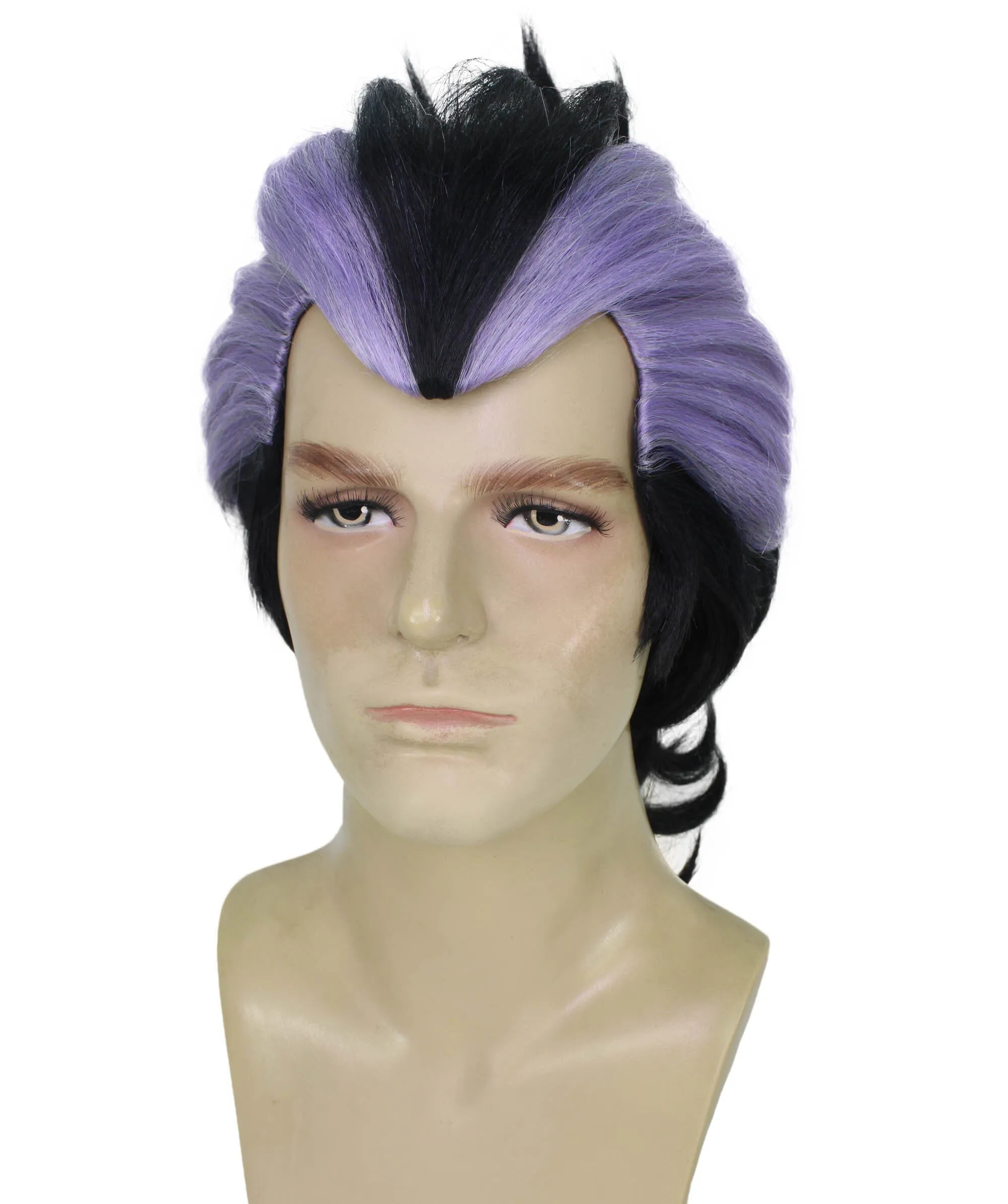Adult Men's Protective Anime Character Purple Black Spiky Wig | Perfect for Halloween | Flame-retardant Synthetic Fiber