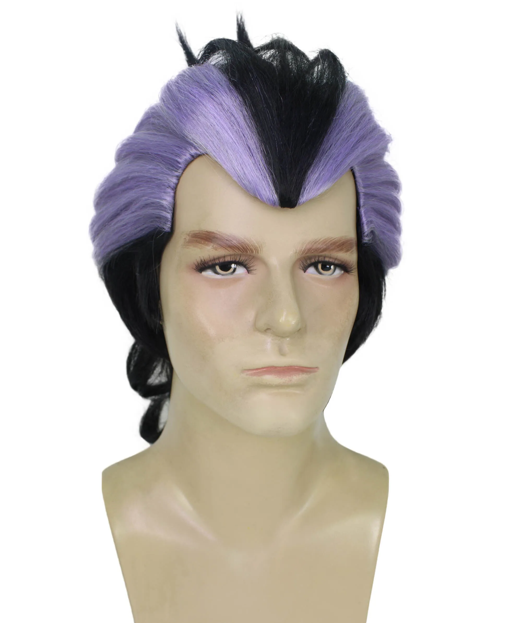Adult Men's Protective Anime Character Purple Black Spiky Wig | Perfect for Halloween | Flame-retardant Synthetic Fiber