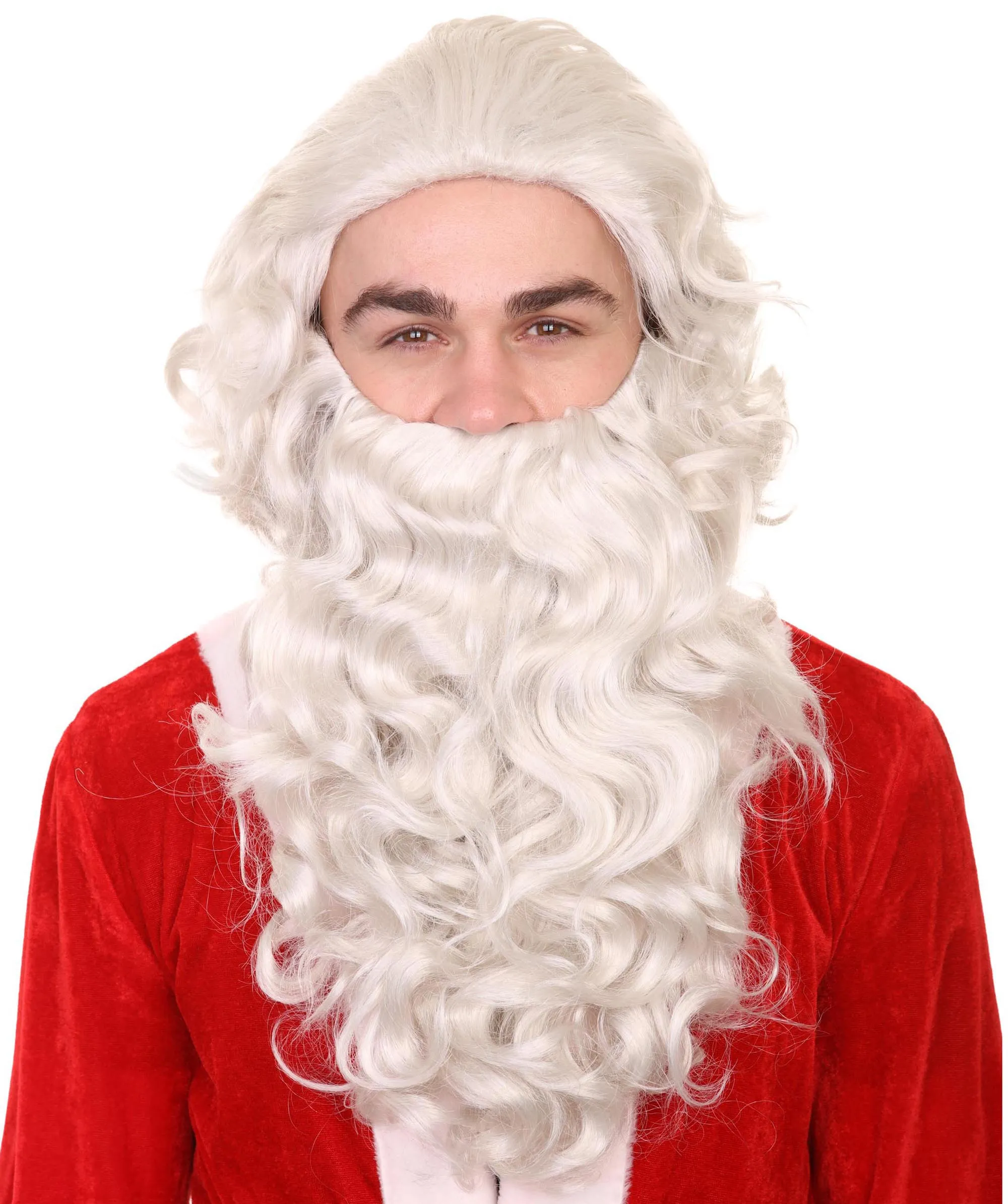 Adult Unisex Santa Claus White Wig and Beard Set | Perfect for Halloween| Flame-retardant Synthetic Fiber