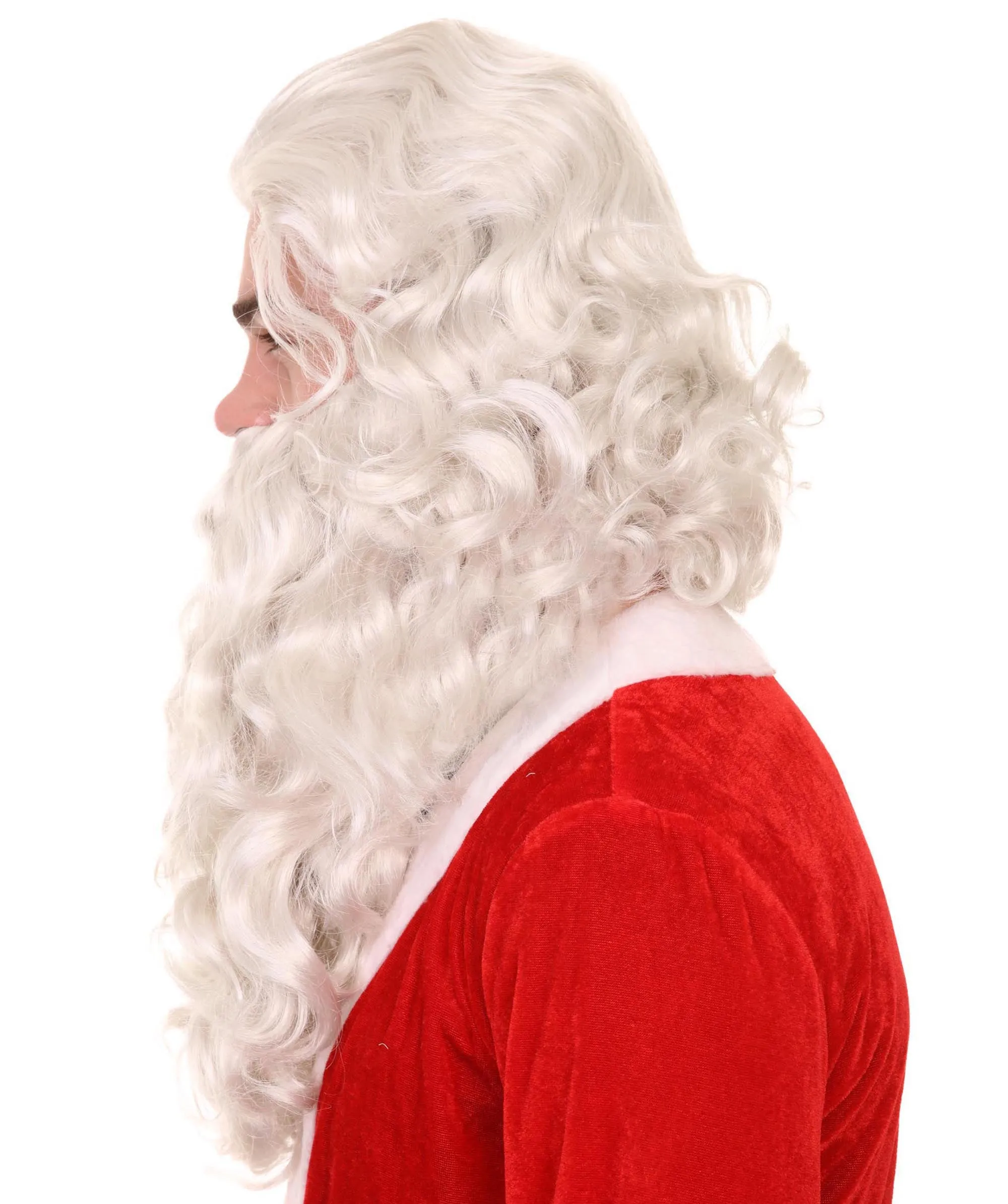Adult Unisex Santa Claus White Wig and Beard Set | Perfect for Halloween| Flame-retardant Synthetic Fiber