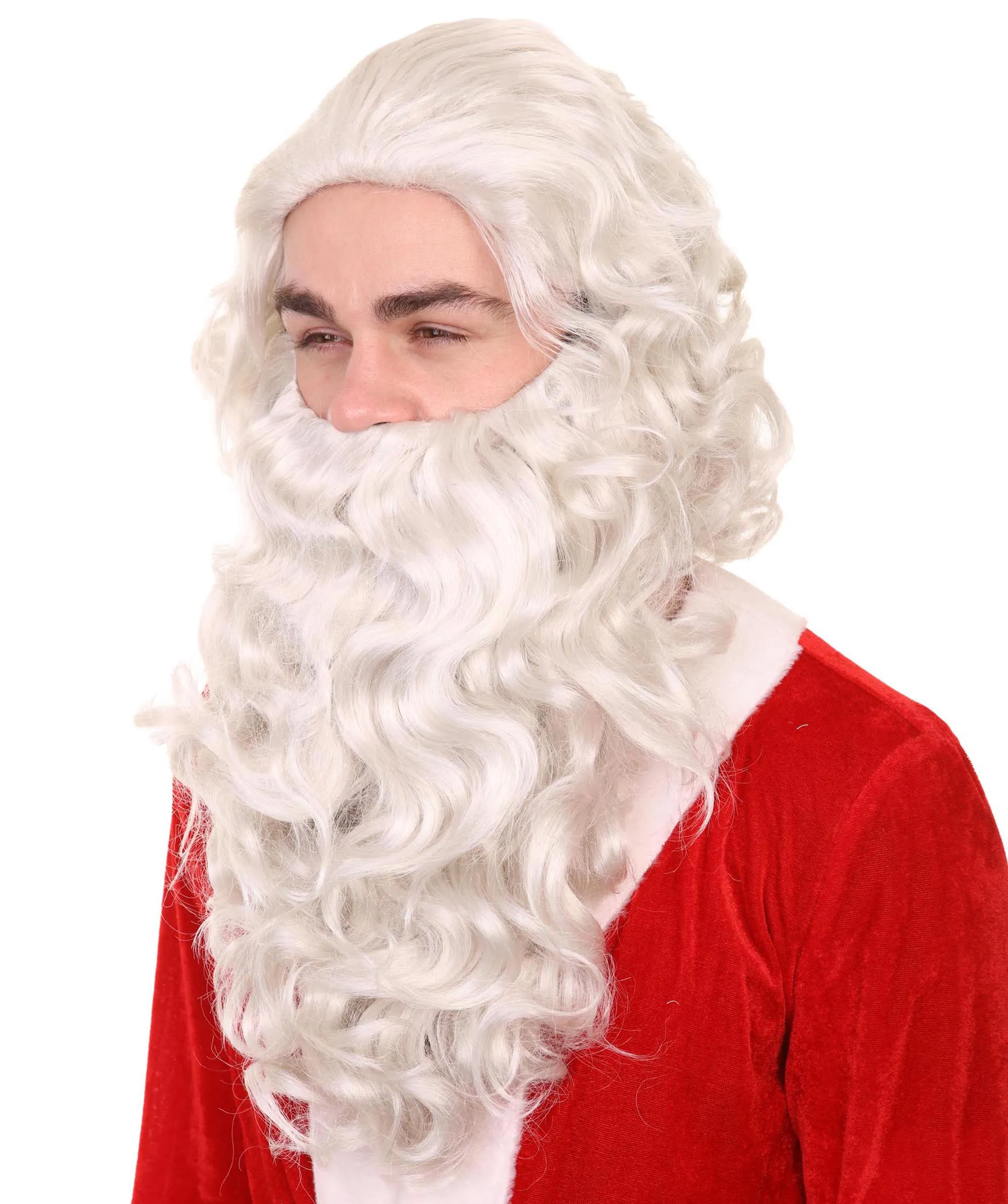 Adult Unisex Santa Claus White Wig and Beard Set | Perfect for Halloween| Flame-retardant Synthetic Fiber