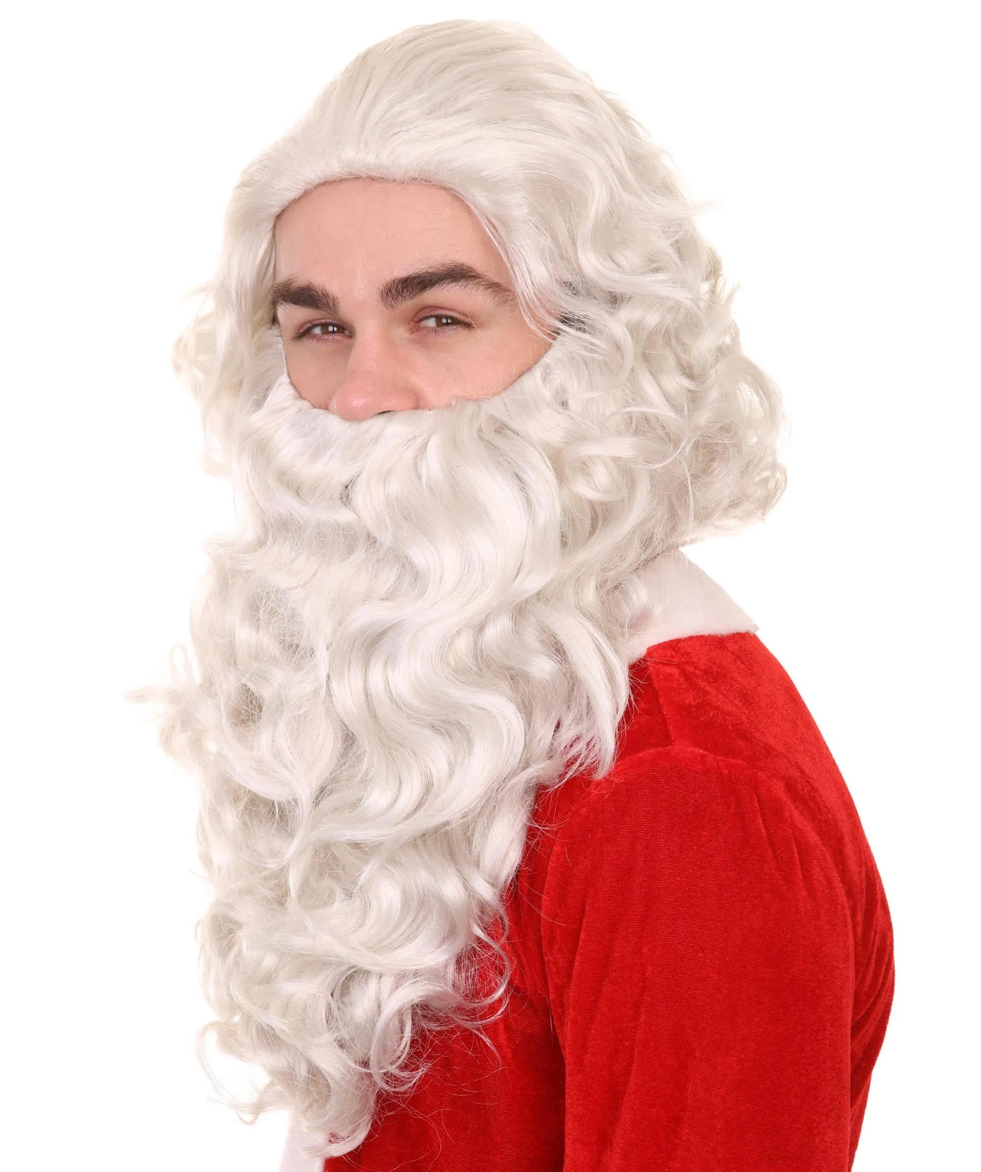 Adult Unisex Santa Claus White Wig and Beard Set | Perfect for Halloween| Flame-retardant Synthetic Fiber