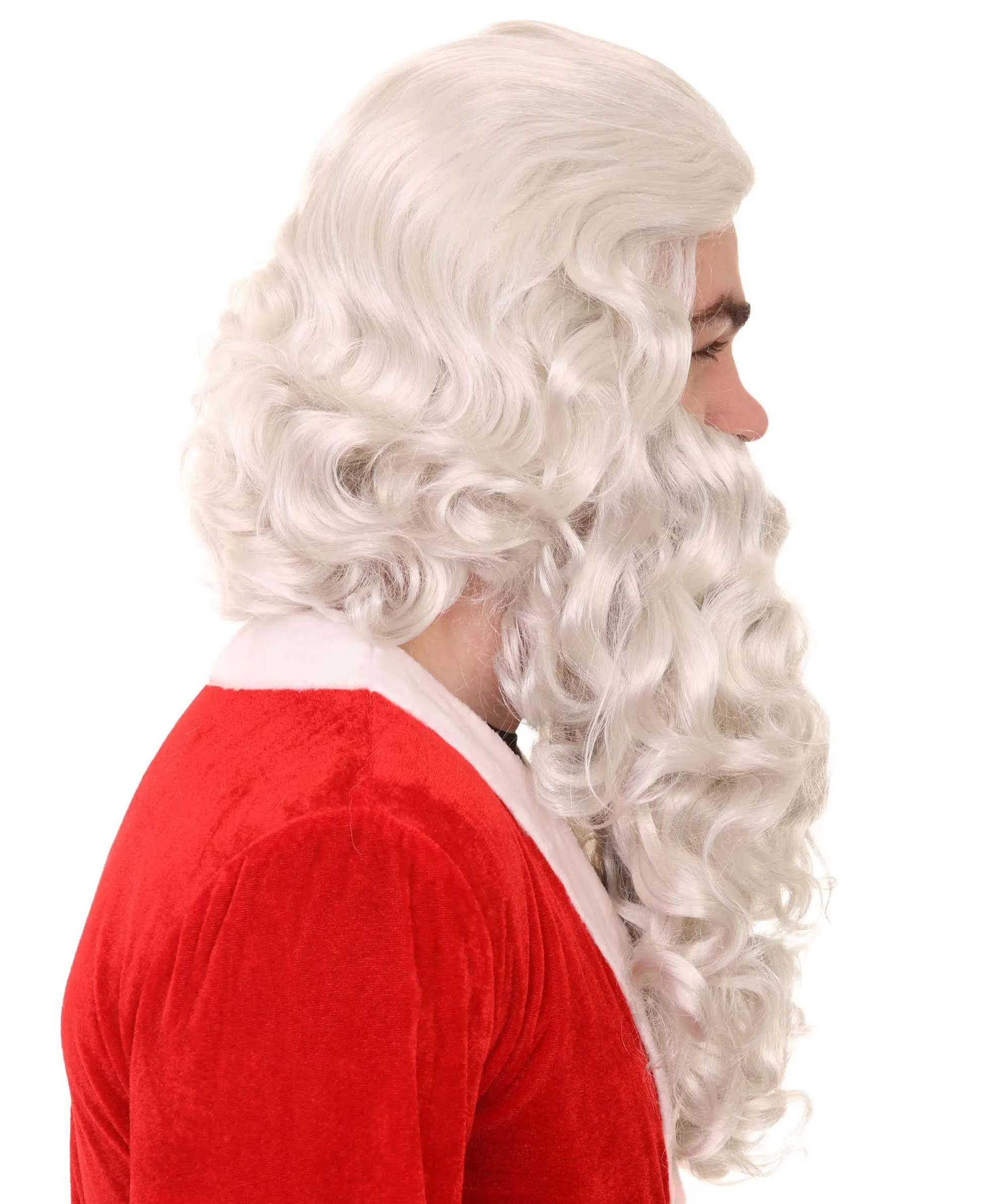 Adult Unisex Santa Claus White Wig and Beard Set | Perfect for Halloween| Flame-retardant Synthetic Fiber
