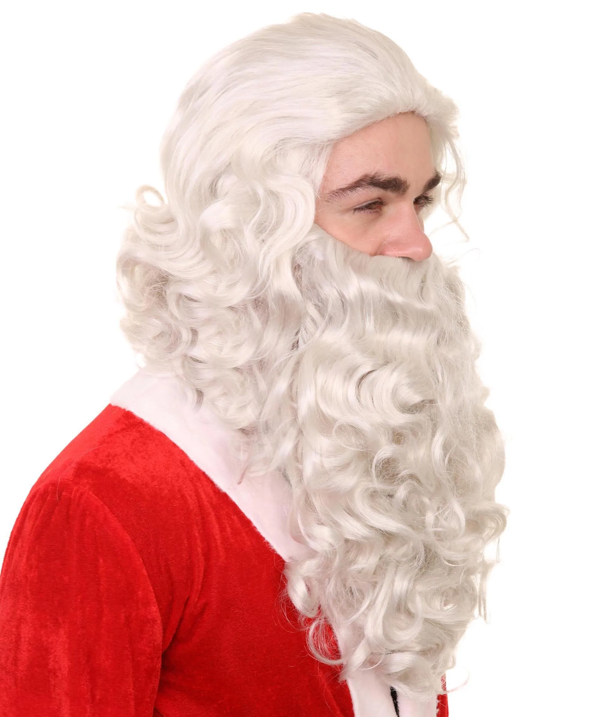 Adult Unisex Santa Claus White Wig and Beard Set | Perfect for Halloween| Flame-retardant Synthetic Fiber