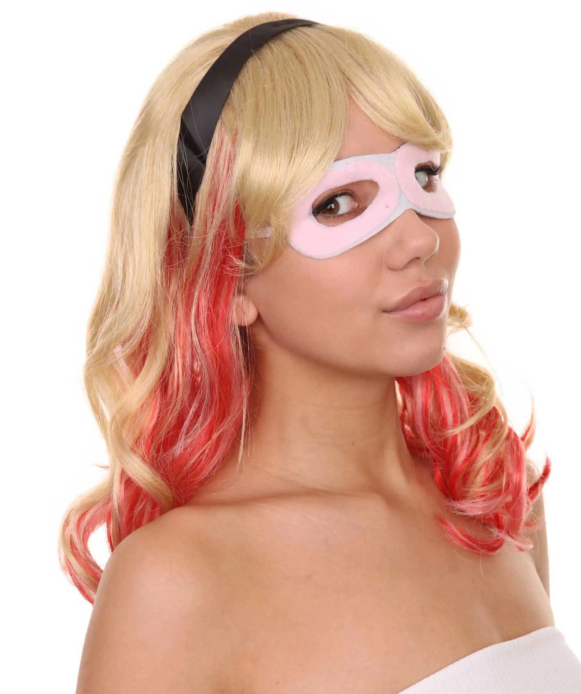 Adult Women's 17" Inch Medium Length Halloween Animated Video Game Costume Wig , Synthetic Soft Fiber Hair, Perfect for Halloween and Group Anime Party! , HPO