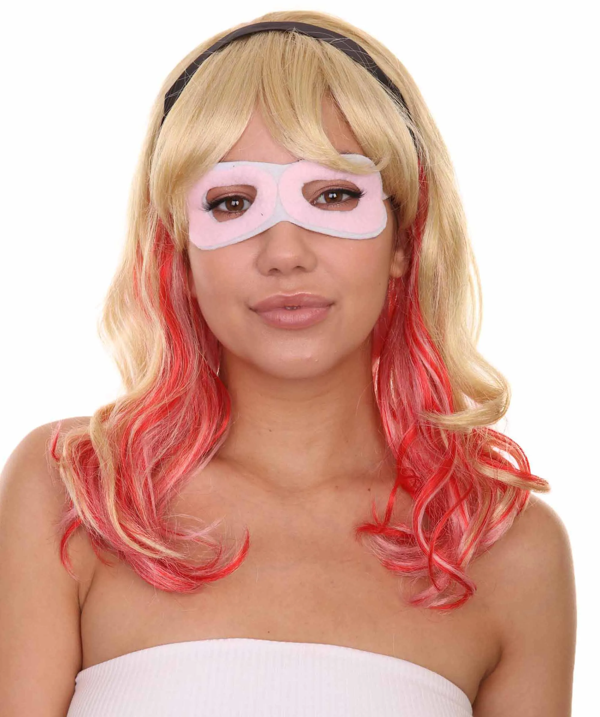 Adult Women's 17" Inch Medium Length Halloween Animated Video Game Costume Wig , Synthetic Soft Fiber Hair, Perfect for Halloween and Group Anime Party! , HPO