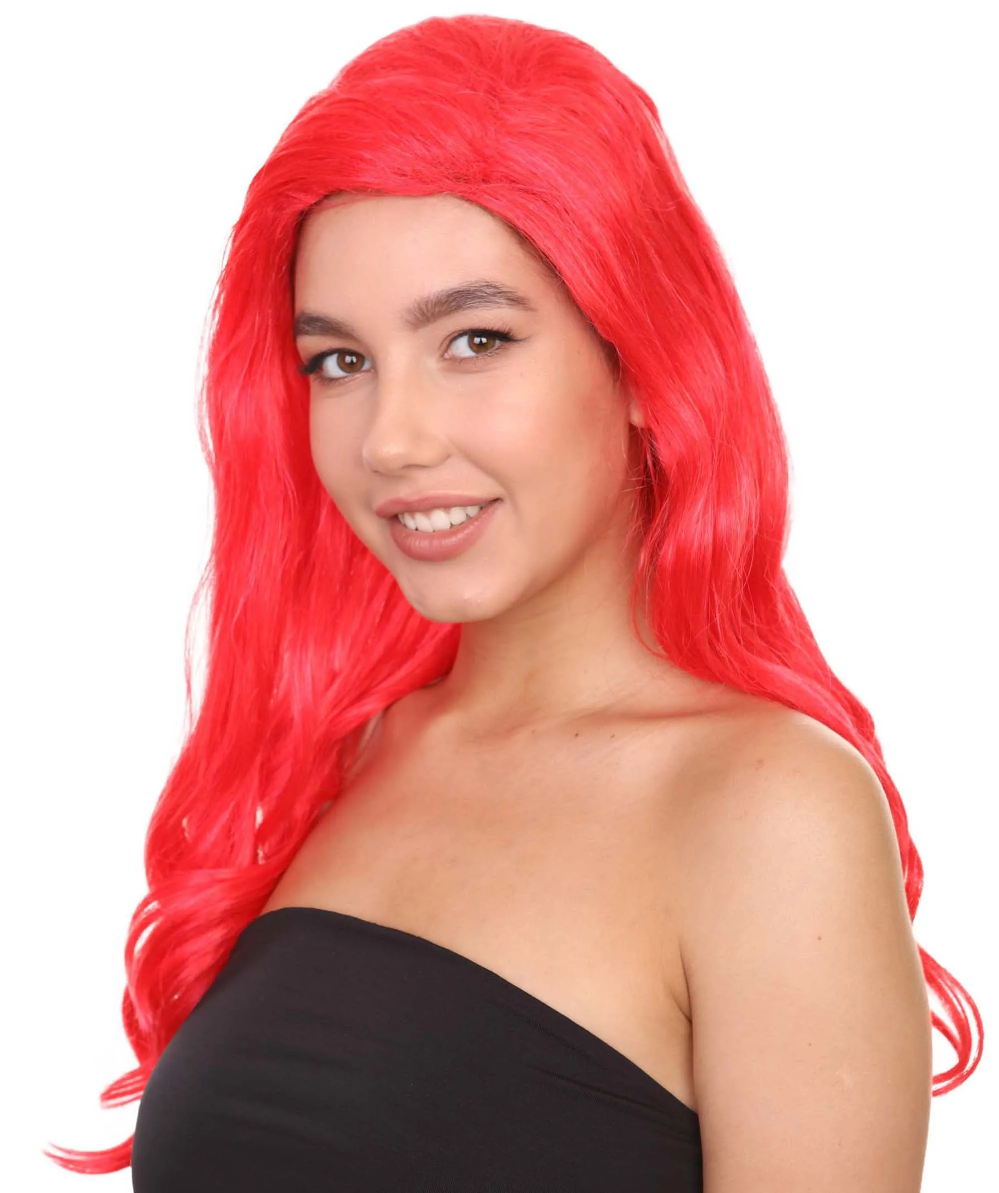 Adult Women's 21" Inch Long Length Halloween Sexy American Pop Star Costume Wig, Synthetic Soft Fiber Red Wine Cabernet Hair, Perfect for Parties and Festivals | HPO