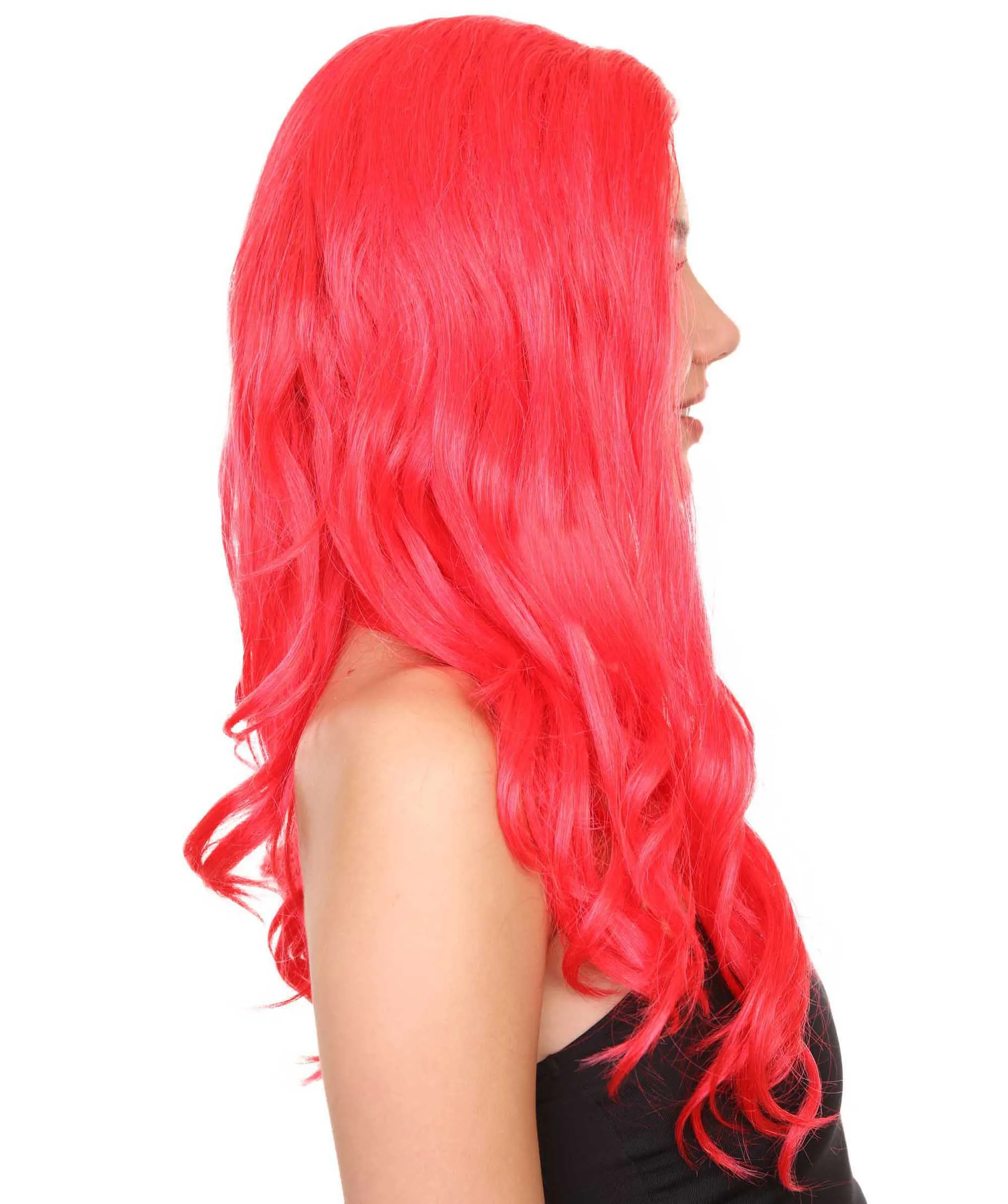 Adult Women's 21" Inch Long Length Halloween Sexy American Pop Star Costume Wig, Synthetic Soft Fiber Red Wine Cabernet Hair, Perfect for Parties and Festivals | HPO