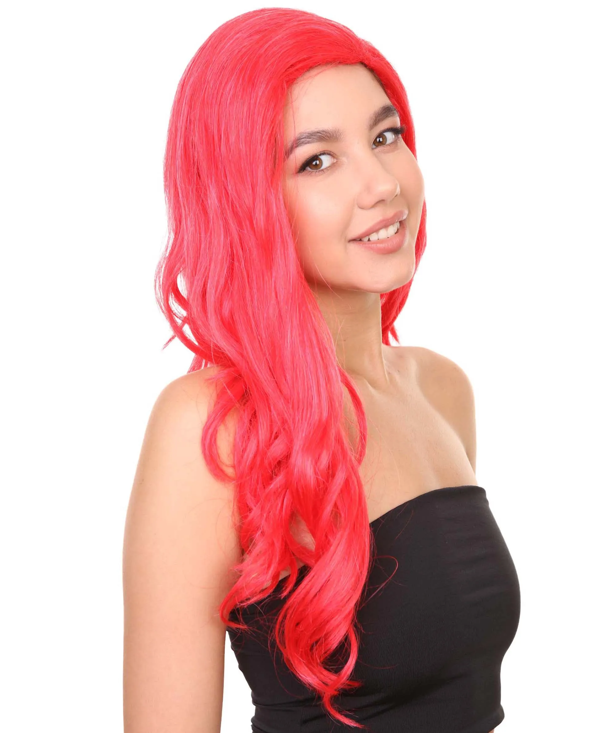 Adult Women's 21" Inch Long Length Halloween Sexy American Pop Star Costume Wig, Synthetic Soft Fiber Red Wine Cabernet Hair, Perfect for Parties and Festivals | HPO