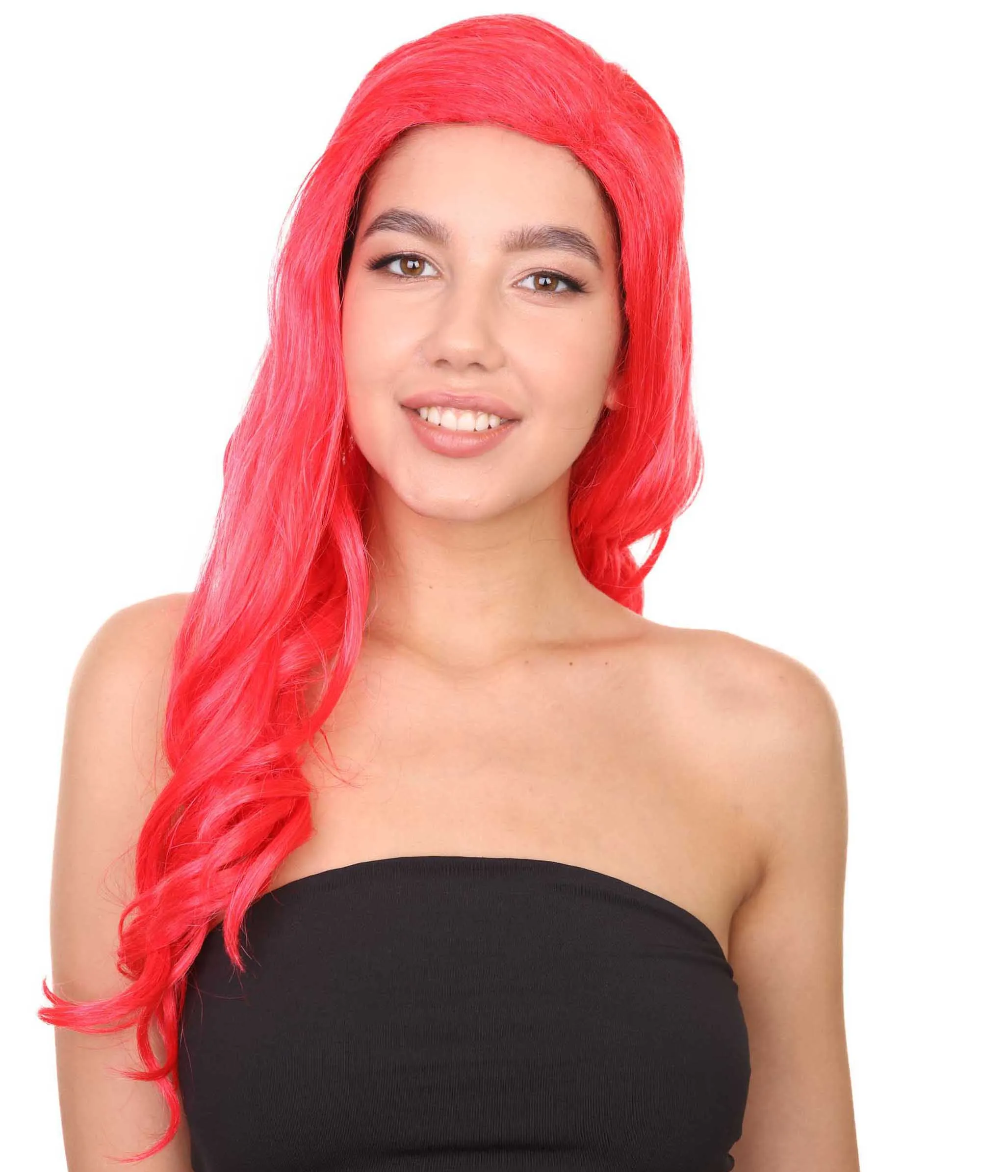 Adult Women's 21" Inch Long Length Halloween Sexy American Pop Star Costume Wig, Synthetic Soft Fiber Red Wine Cabernet Hair, Perfect for Parties and Festivals | HPO