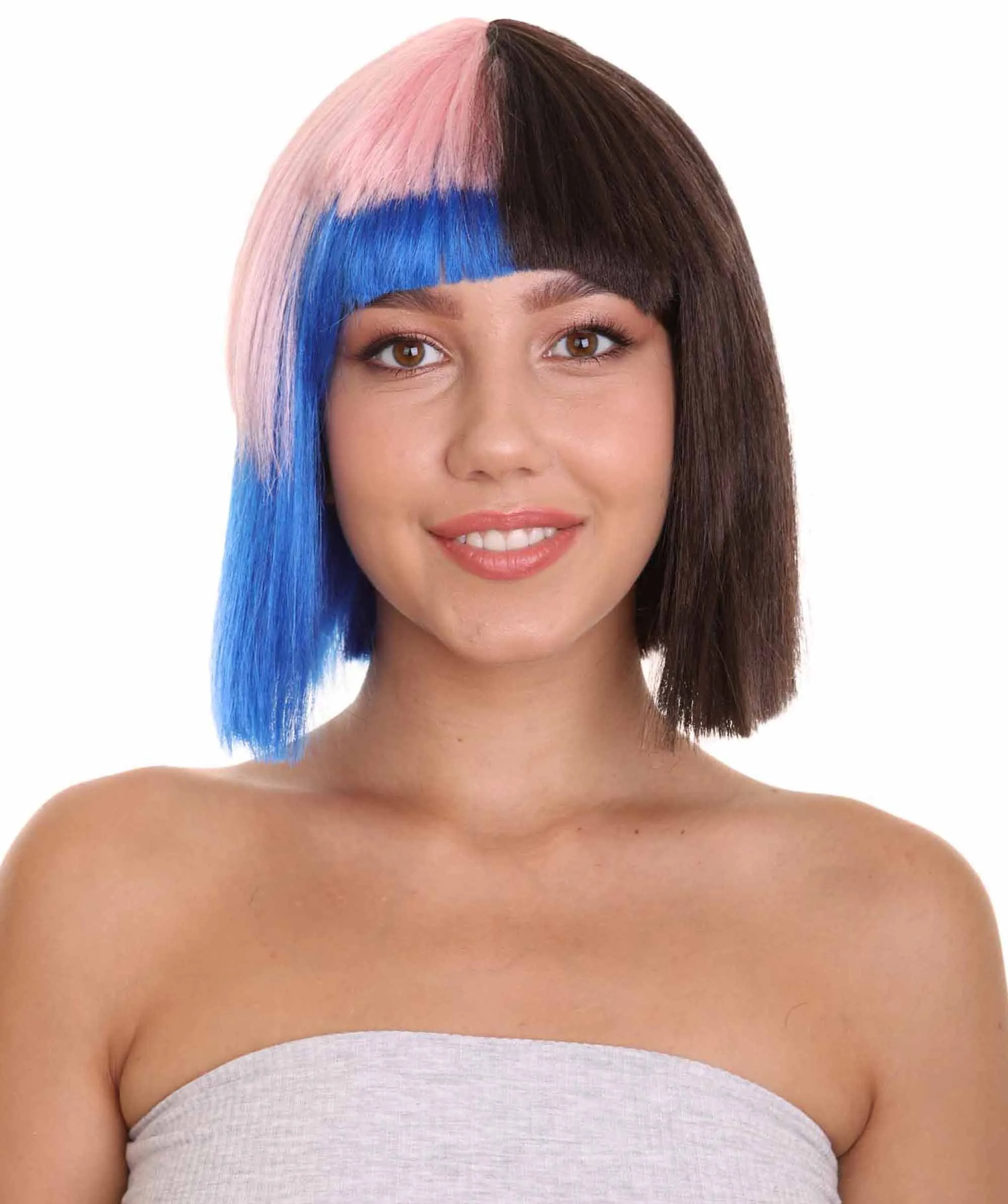 Adult Womens Bob Wig | Black, Pink, & Blue Celebrity Wig | Premium Breathable Capless Cap