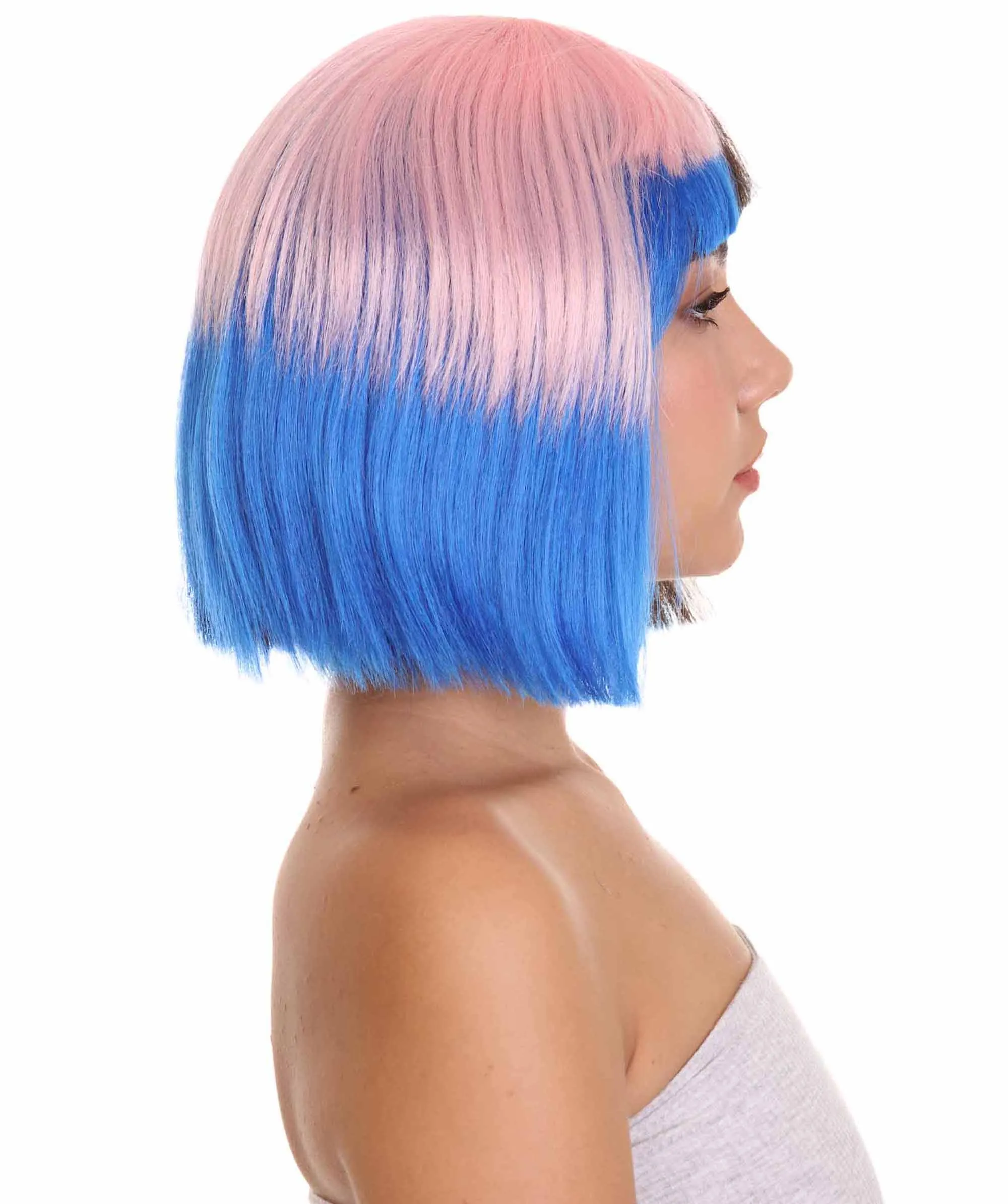 Adult Womens Bob Wig | Black, Pink, & Blue Celebrity Wig | Premium Breathable Capless Cap