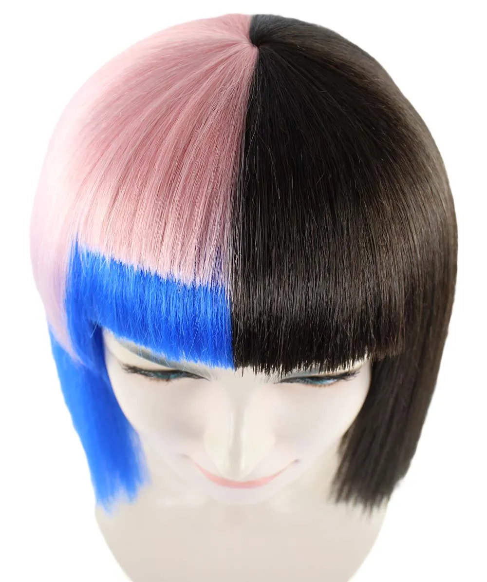 Adult Womens Bob Wig | Black, Pink, & Blue Celebrity Wig | Premium Breathable Capless Cap